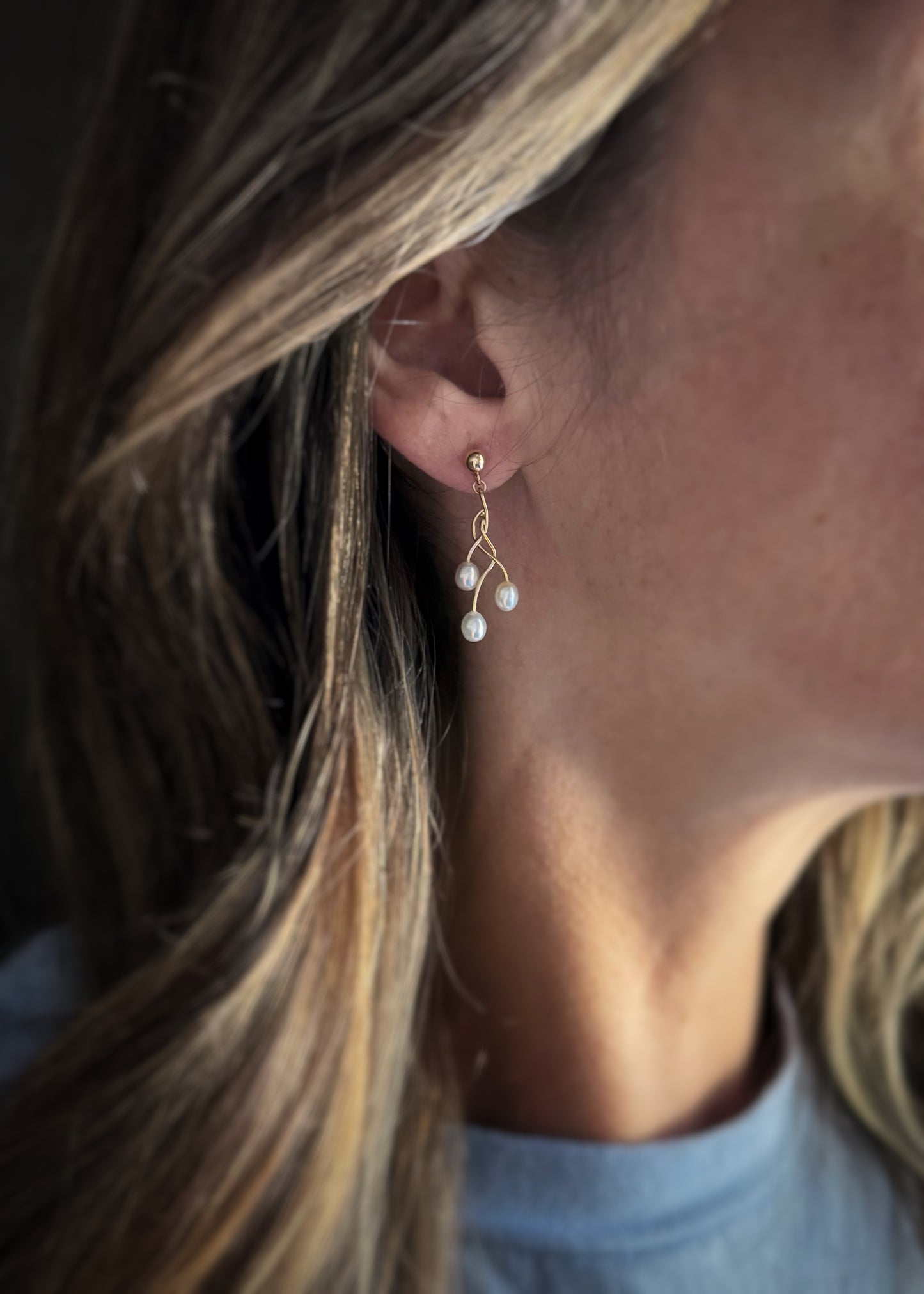 Estate 14k + Freshwater Pearl Drop Earrings