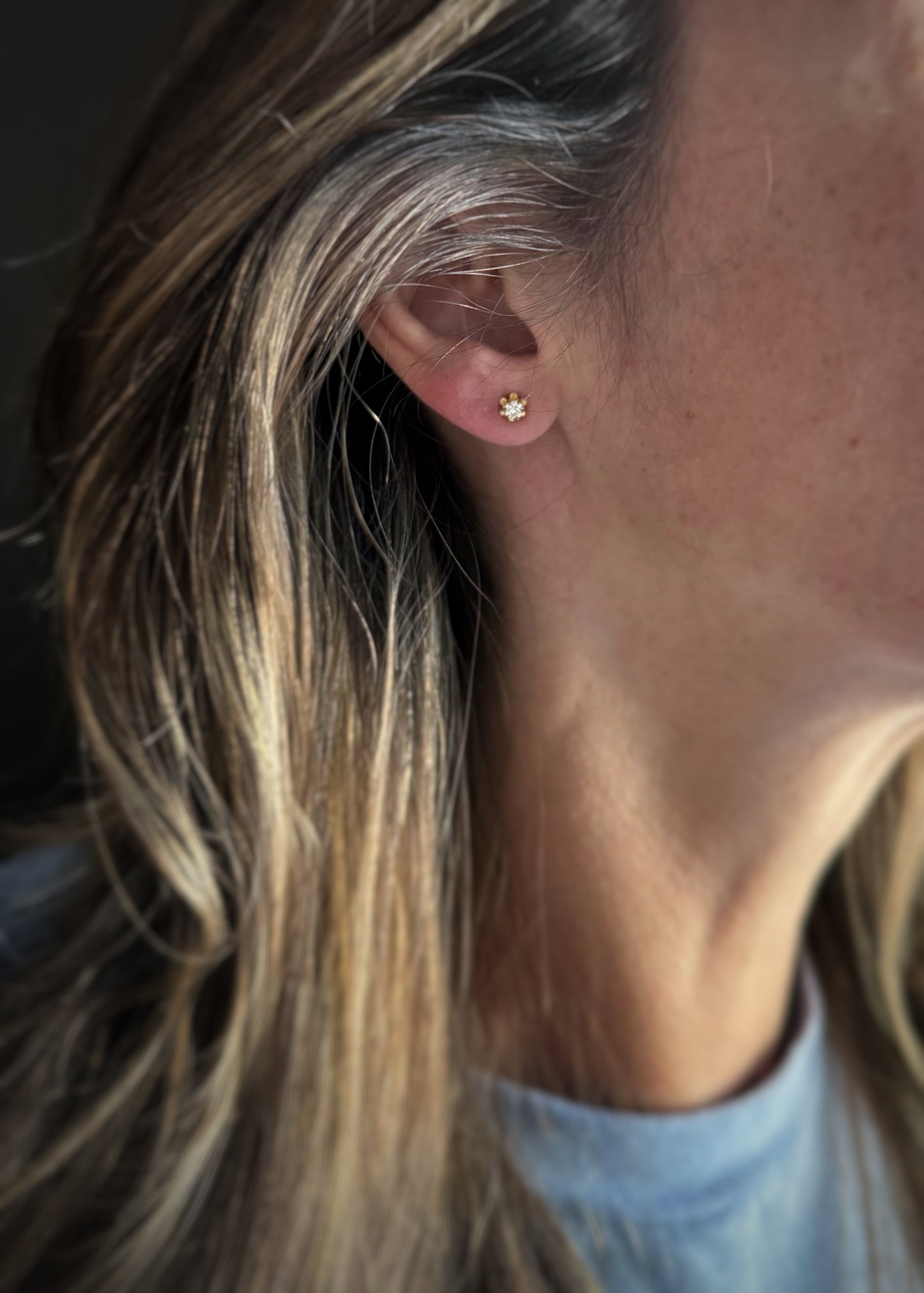 Estate 14k + Old European Cut Diamond Stud Earrings