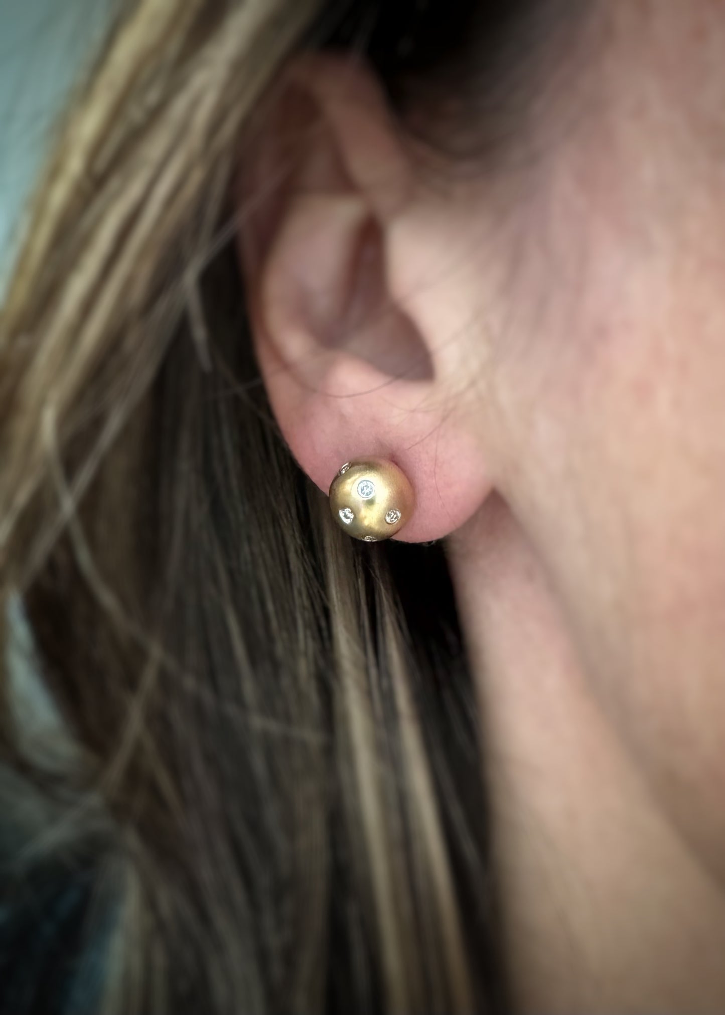 Estate 14k + Diamond Button Stud Earrings