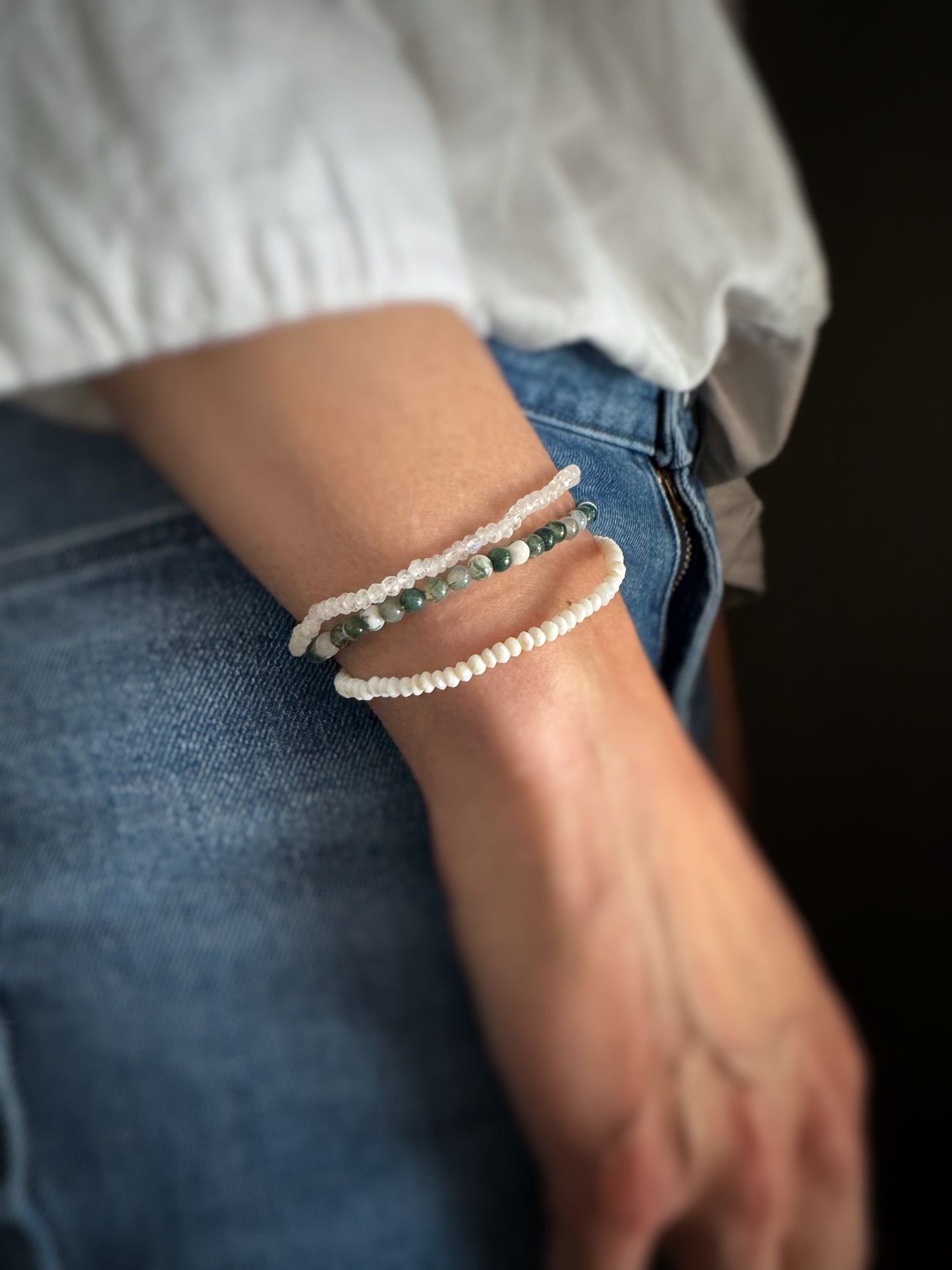 Moss Agate Bead Stretch Bracelet