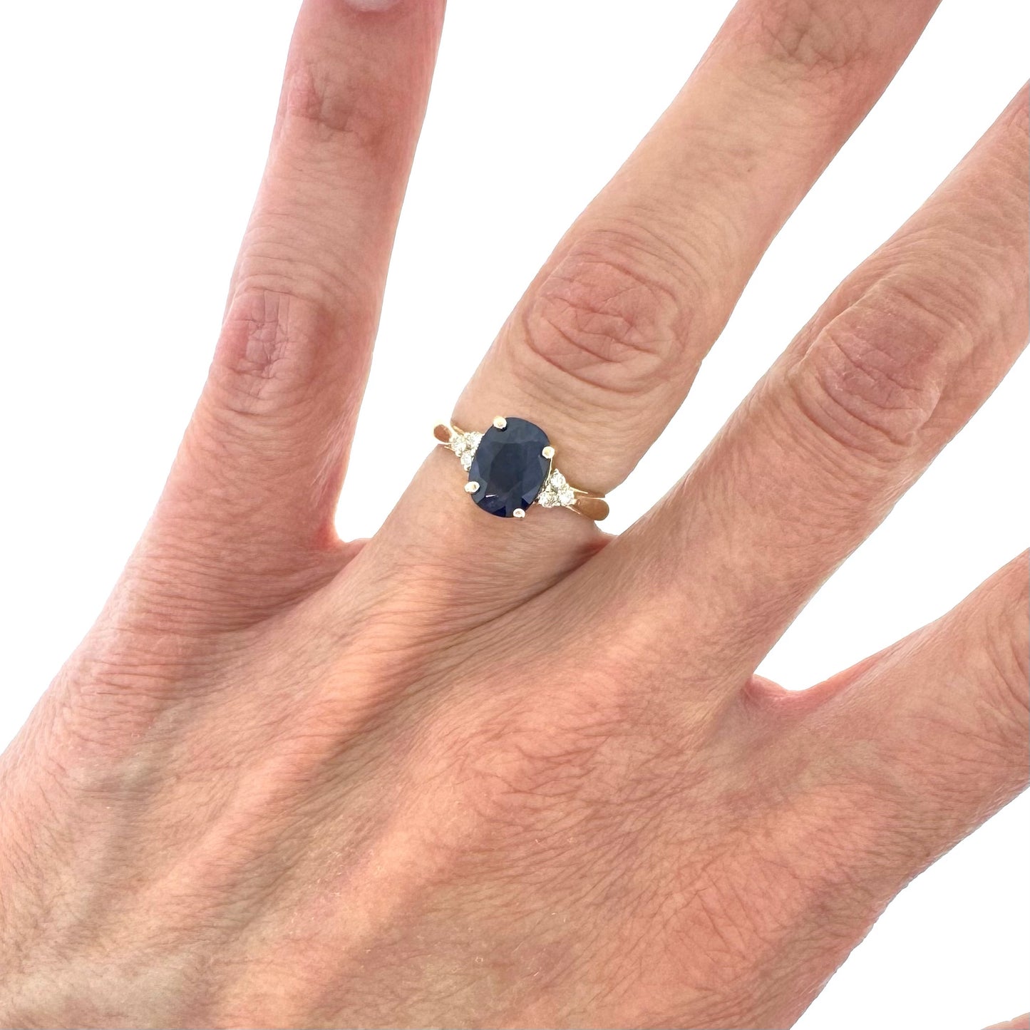 Estate 14k + Blue Sapphire and Diamond Ring