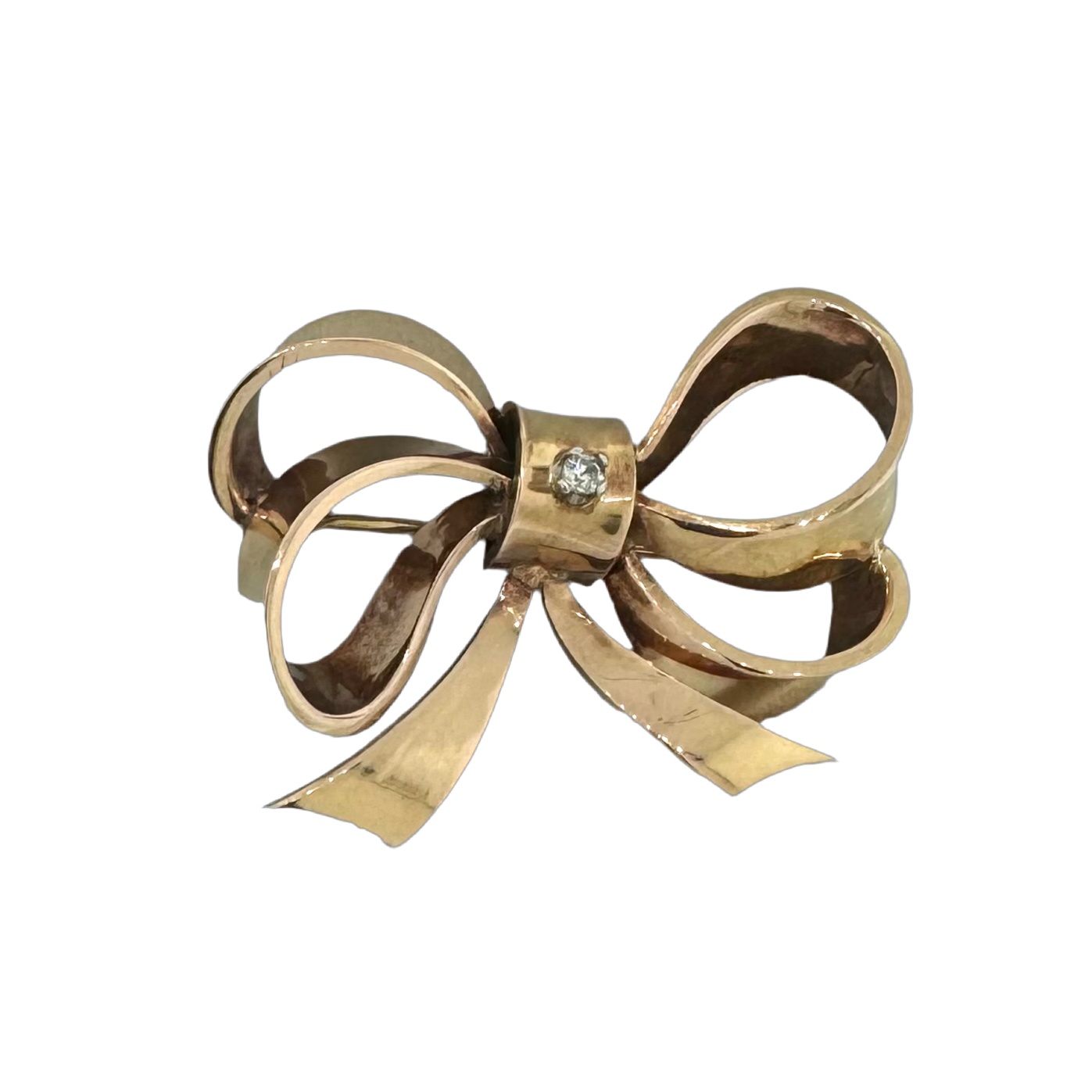 Estate 18k + Old Cut Diamond Bow Brooch