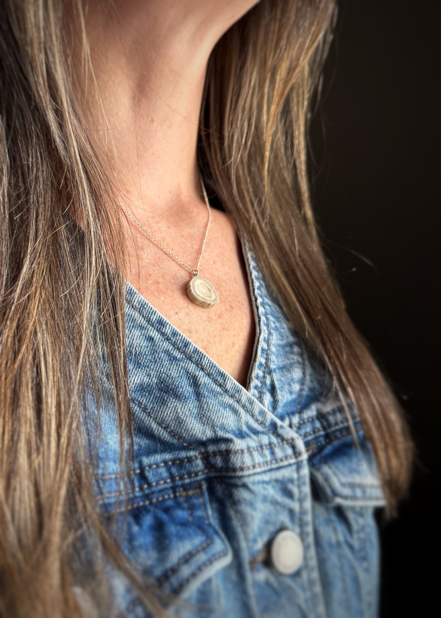 Sterling + Small Antler Slice Necklace