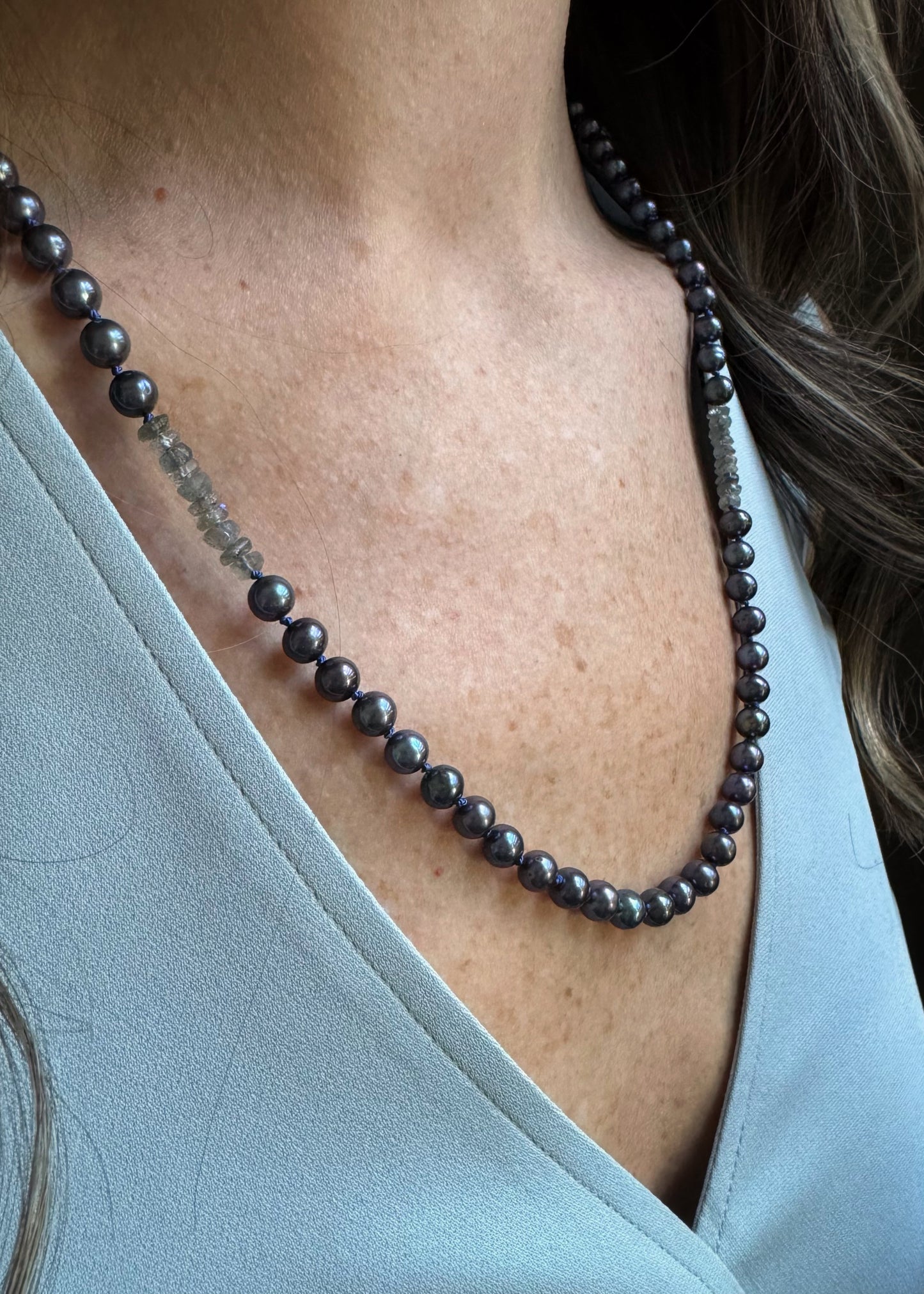 Sterling + Peacock Pearls and Labradorite Bead Necklace