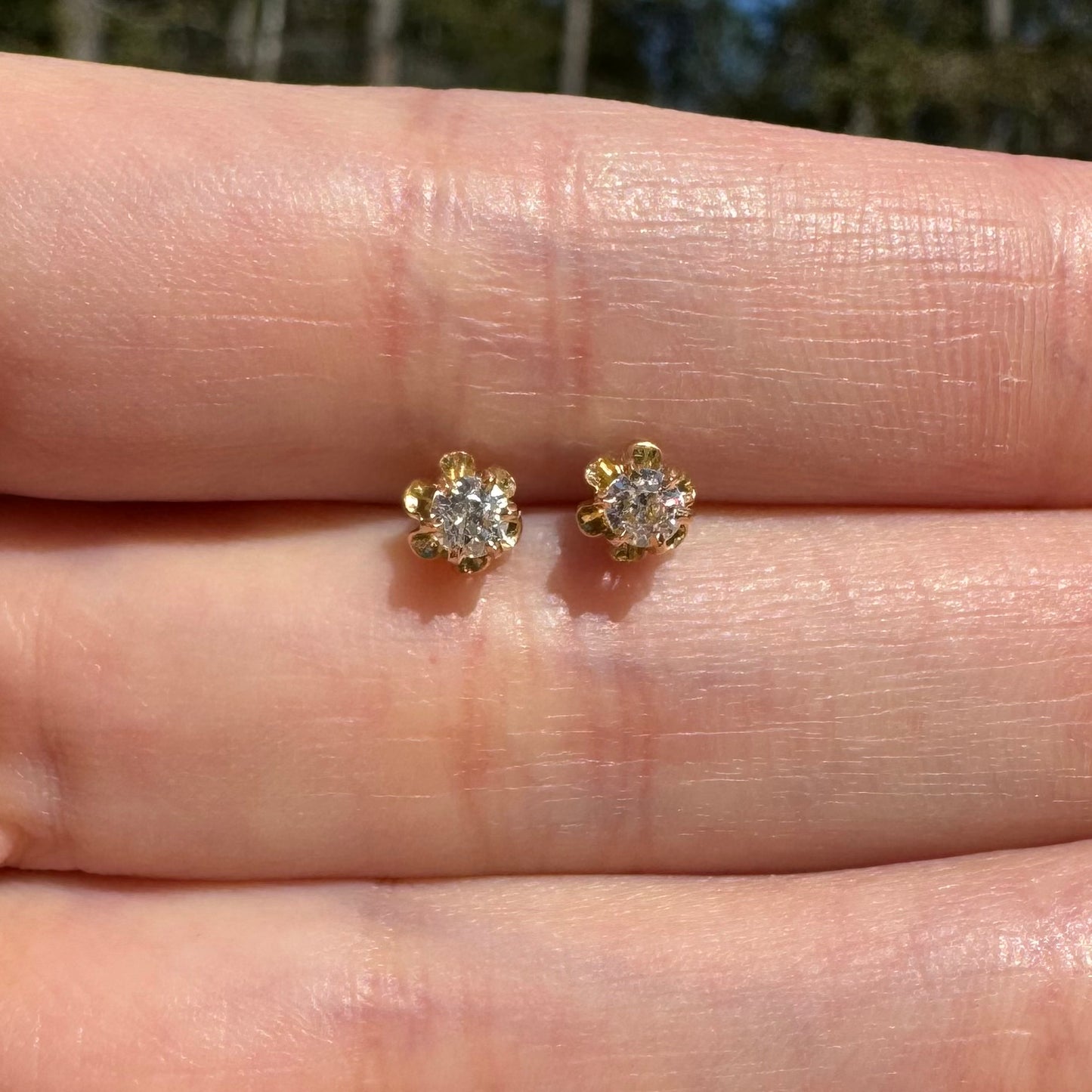 Estate 14k + Old European Cut Diamond Stud Earrings