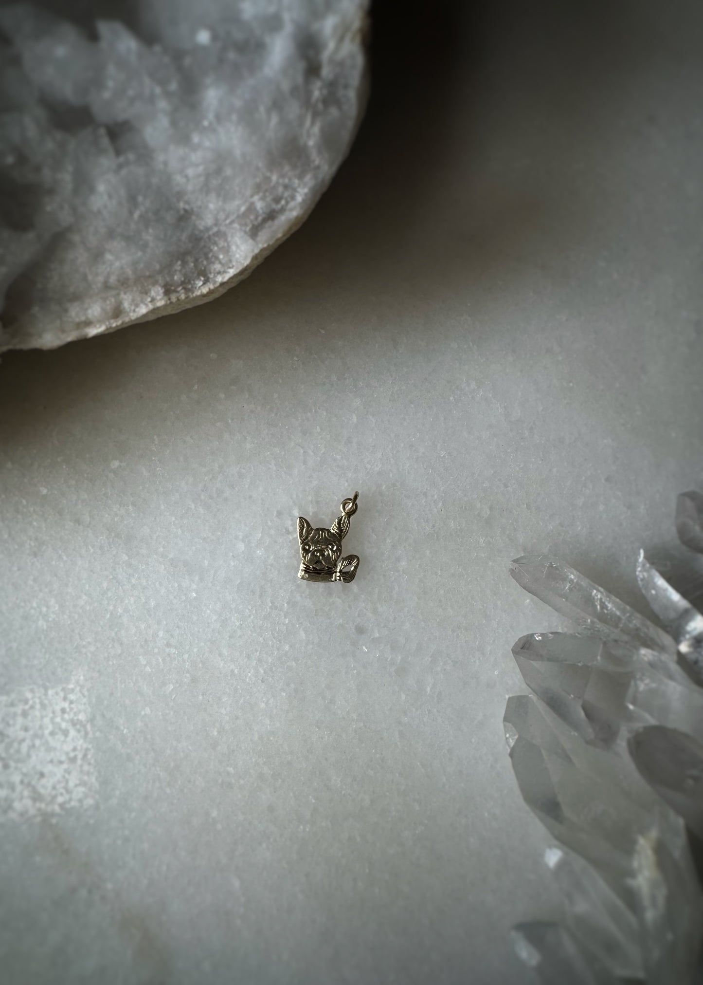 Estate 14k + Tiny Frenchie Dog Charm