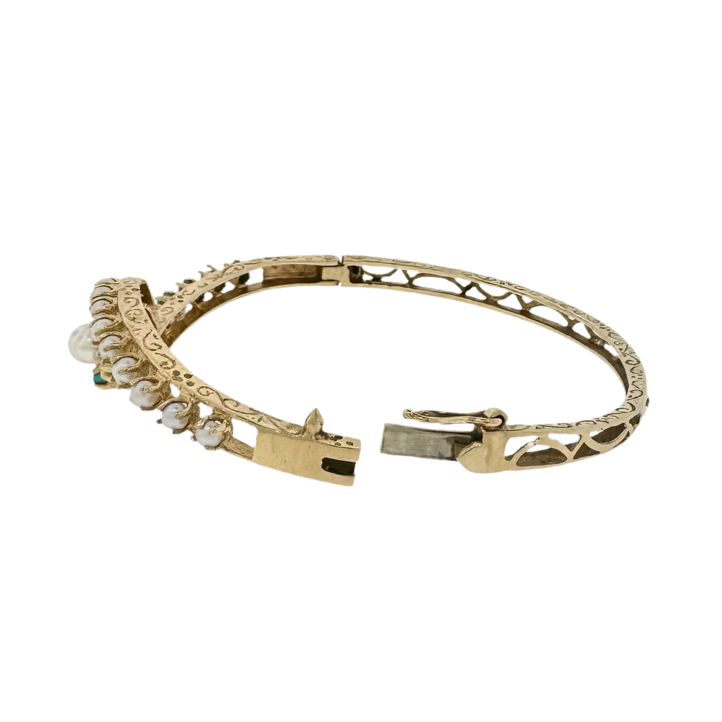 Estate 14k + Pearl and Turquoise Bangle Bracelet