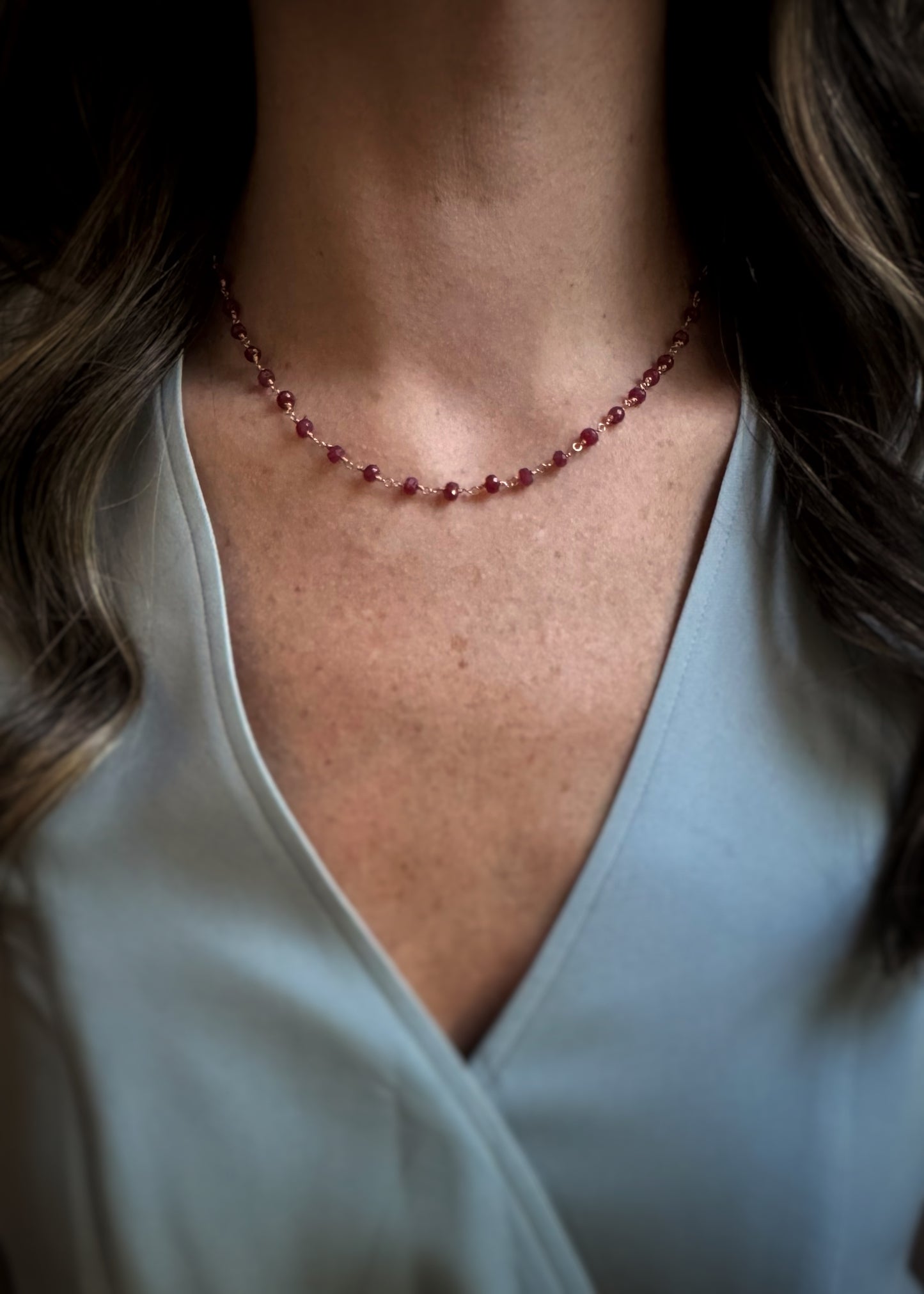 14k + Ruby Beaded Necklace