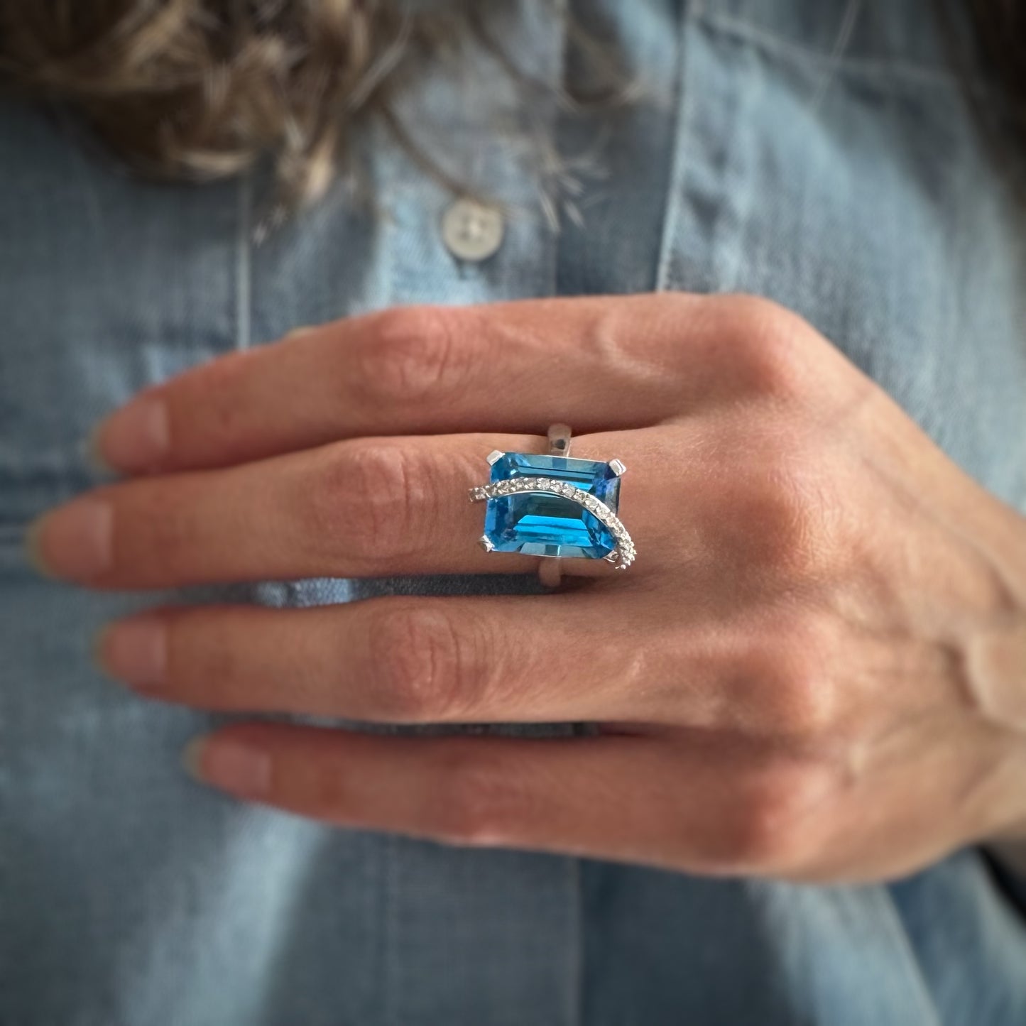 Estate 14k + Blue Topaz & Diamond Ring