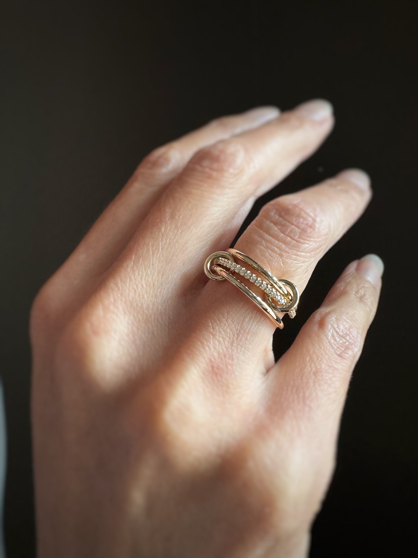 14k + Diamond Linked Trio Bands