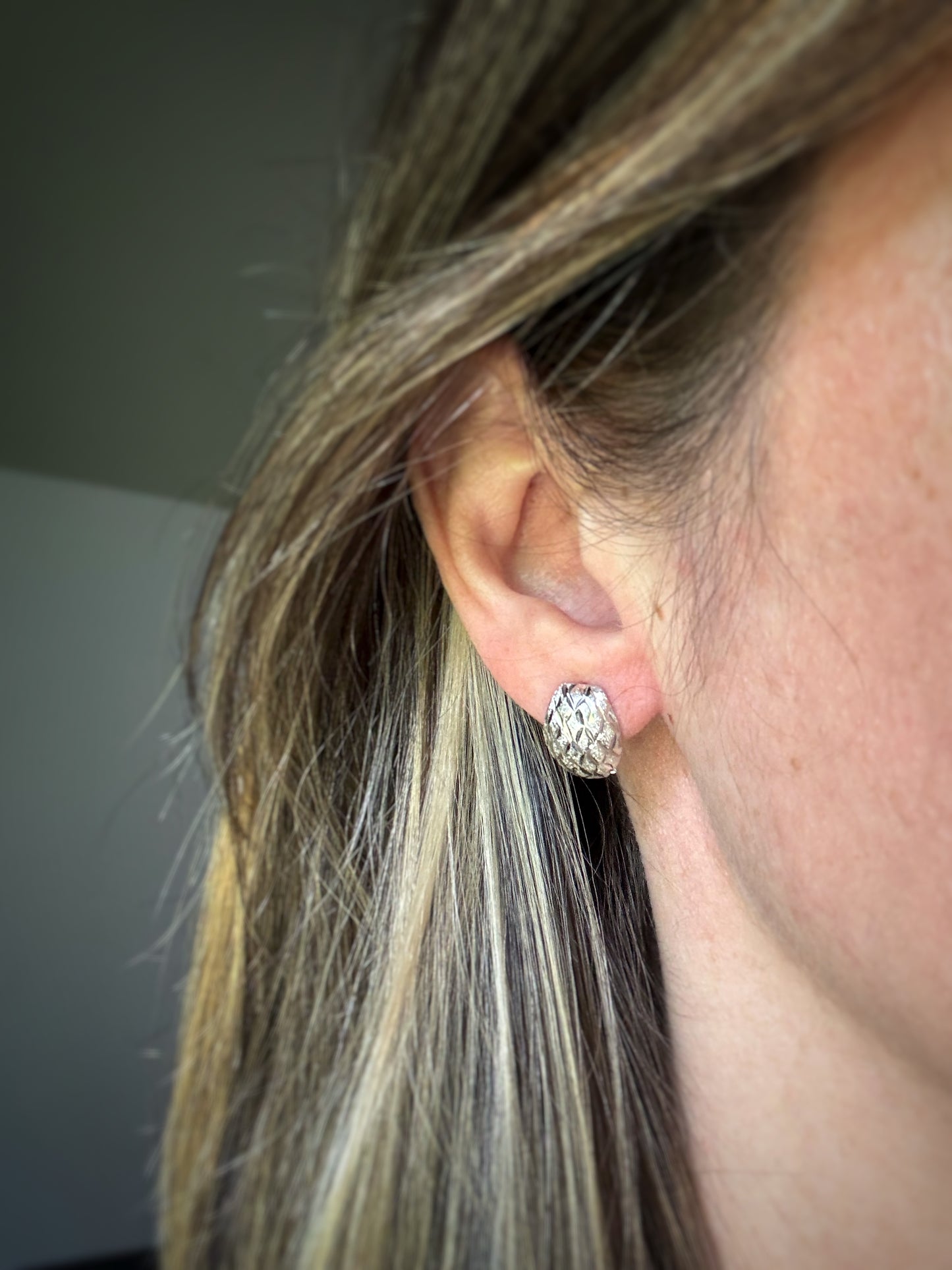Estate 14k + Domed Diamond-cut Earrings