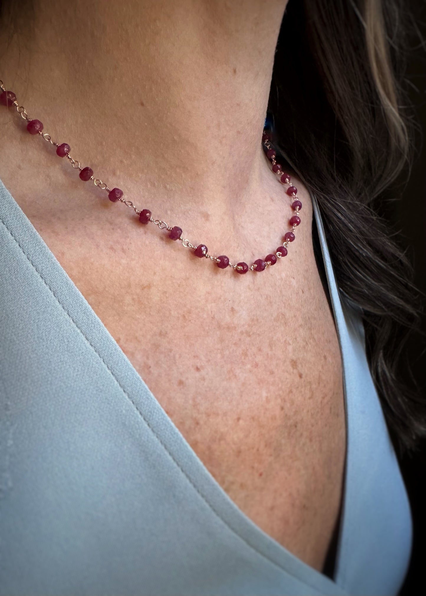 14k + Ruby Beaded Necklace
