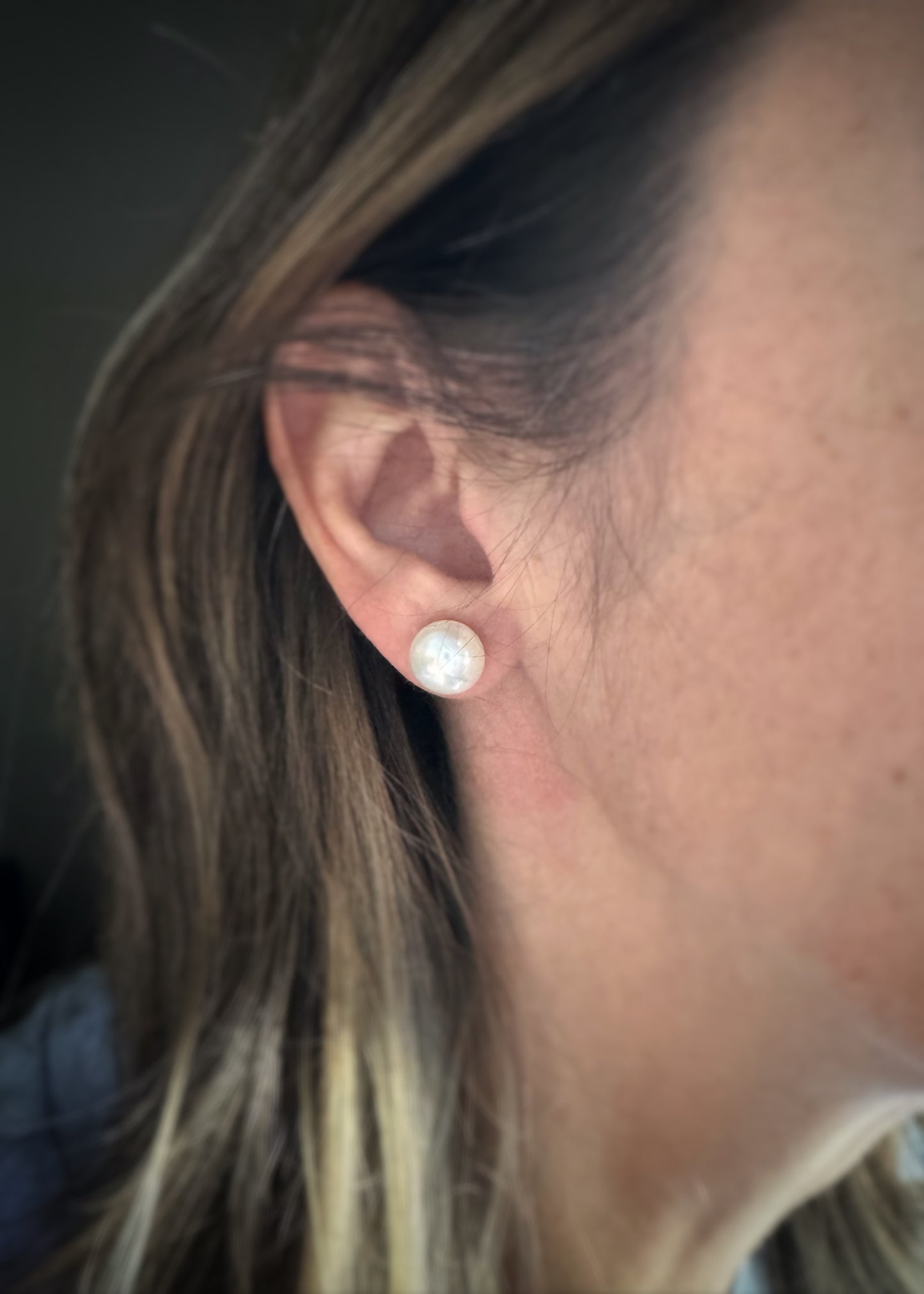 Estate 14k + 10mm Button Pearl Stud Earrings