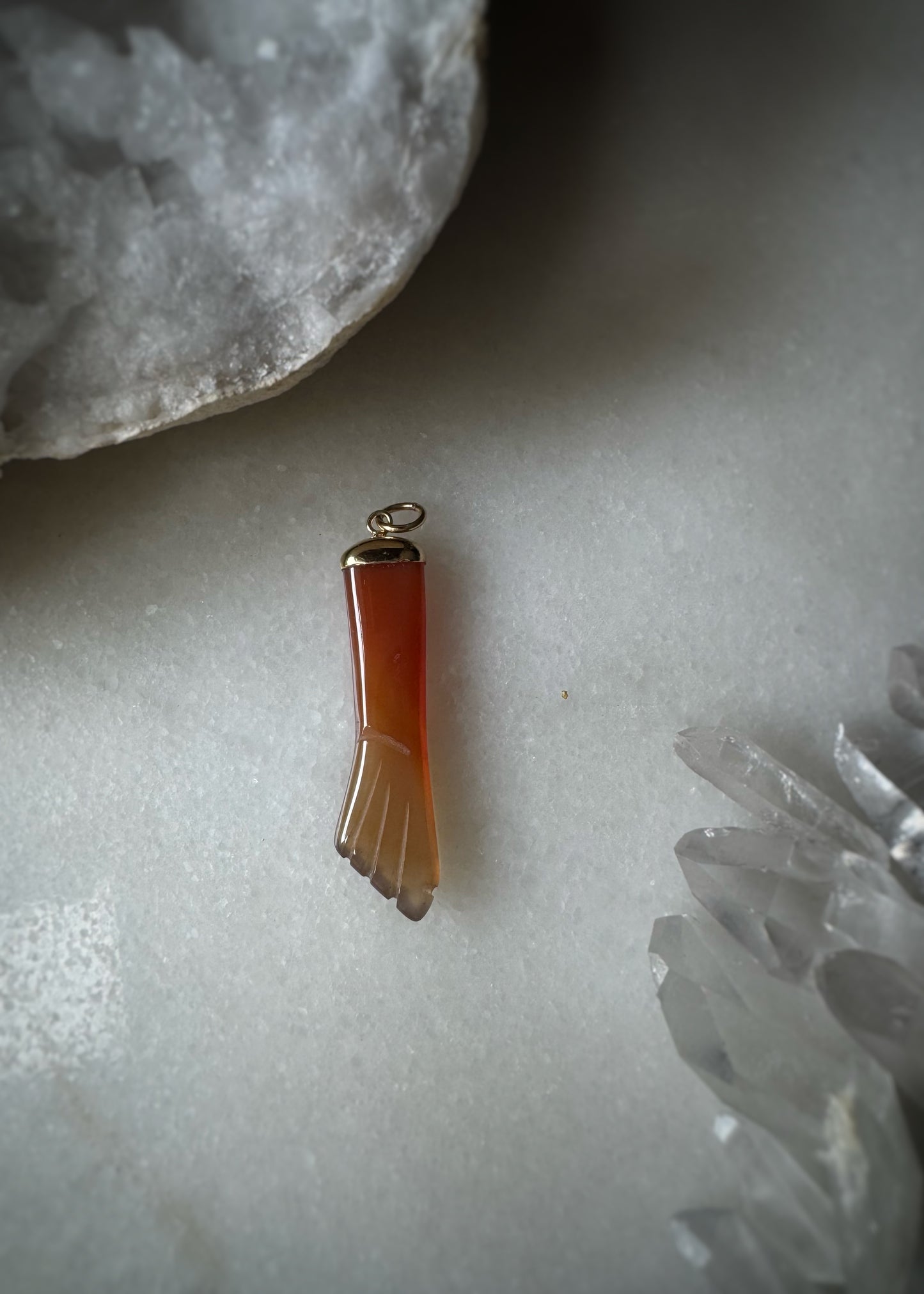 14k + Carved Carnelian Mano Figa Fist Pendant