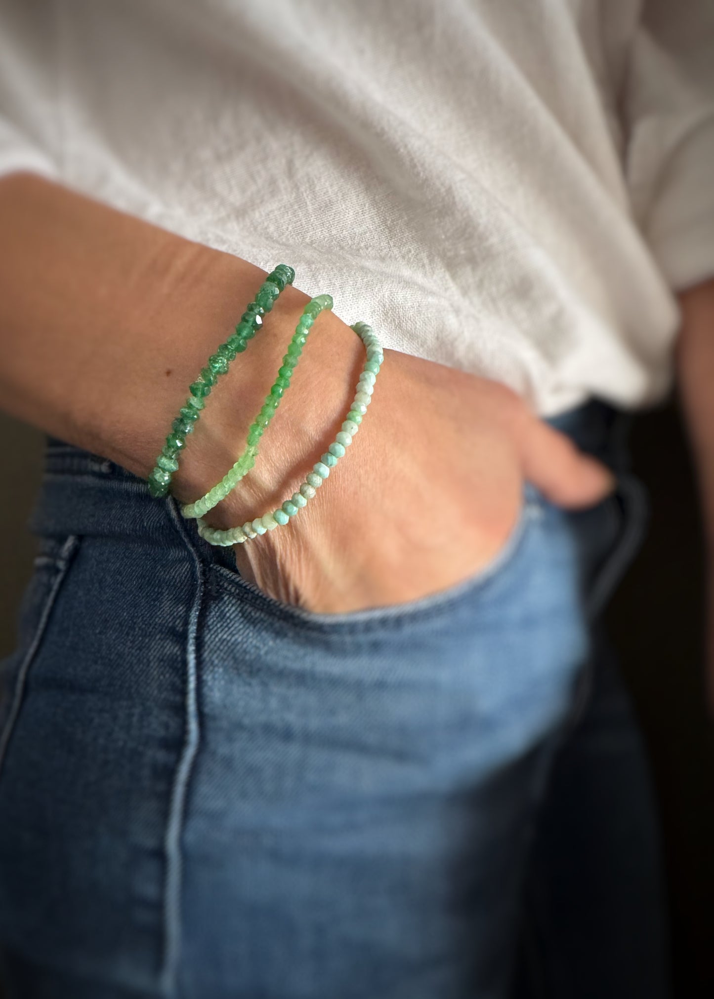 Green Quartz Bead Stretch Bracelet