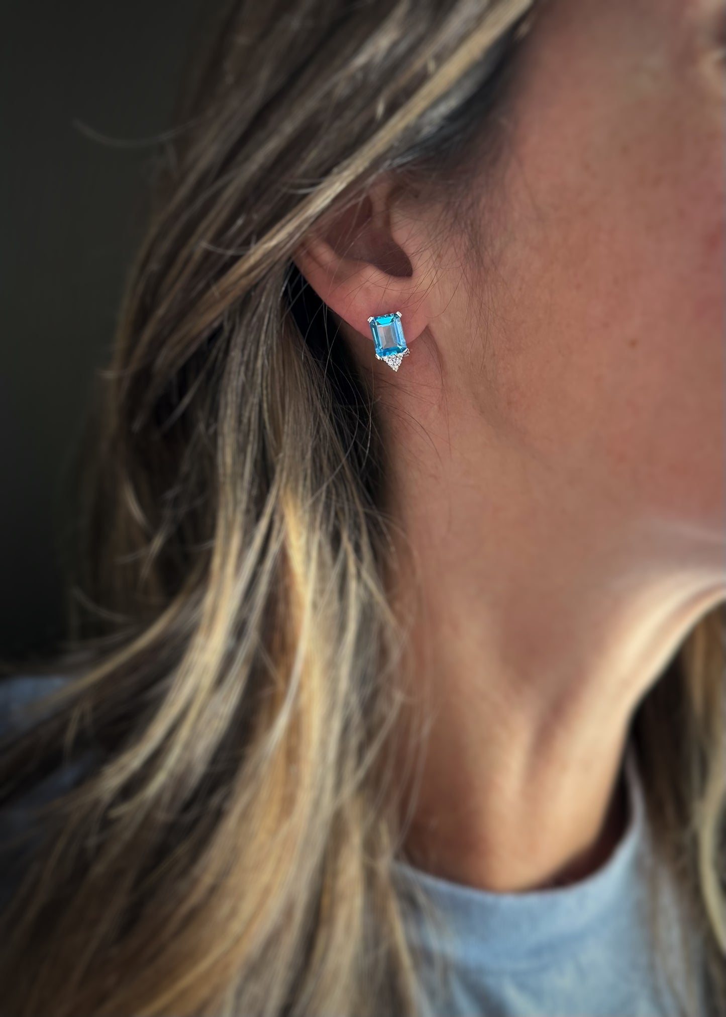 Estate 14k + Blue Topaz & Diamond Earrings