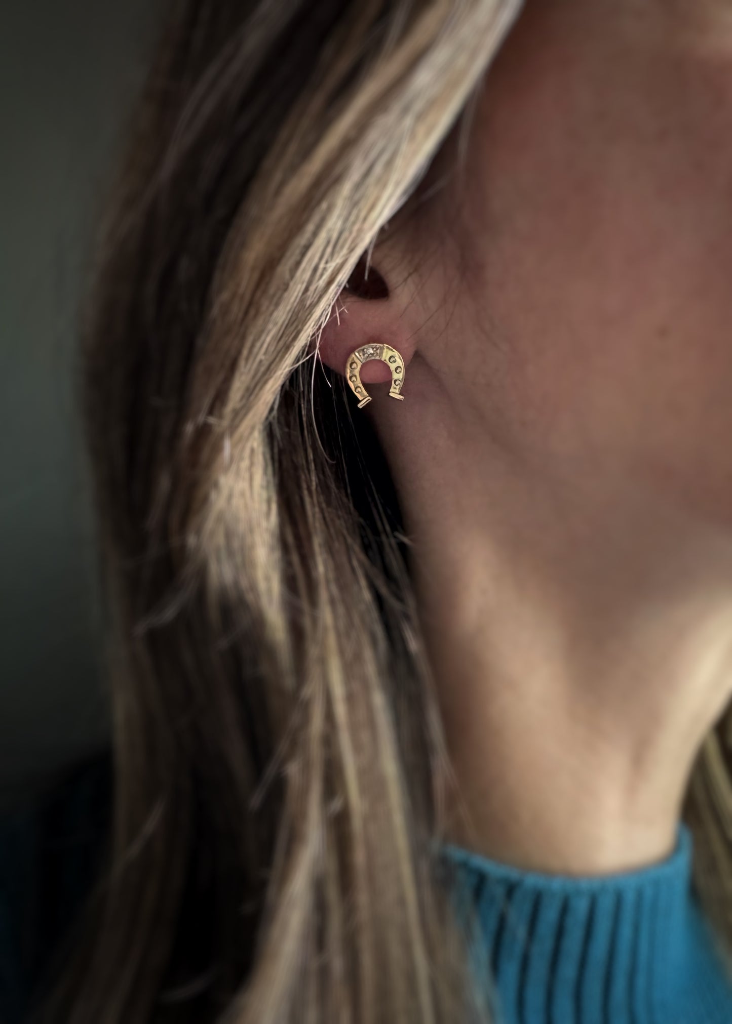 Estate 18k + Horseshoe Stud Earrings