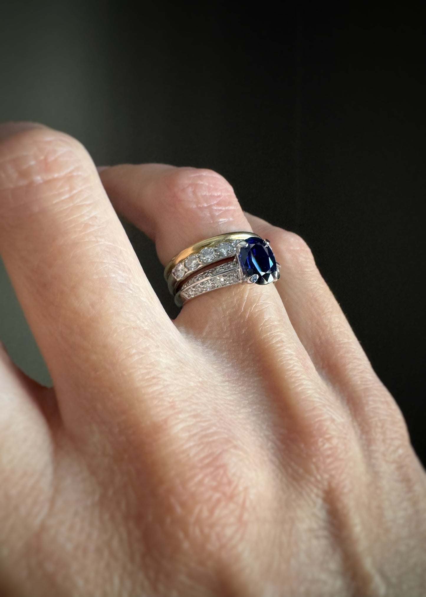 Estate 18k + Sapphire and Diamond Ring