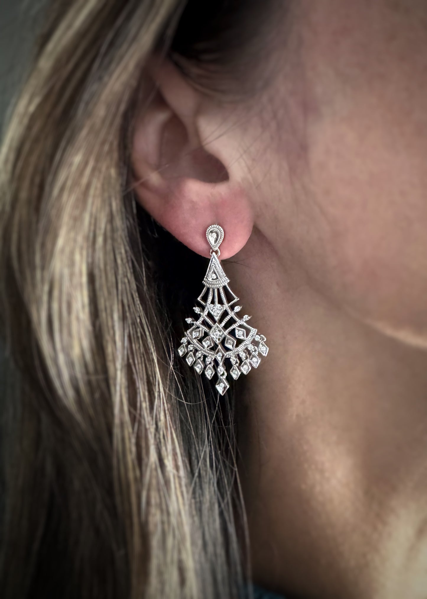 Estate 14k + Diamond Chandelier Earrings