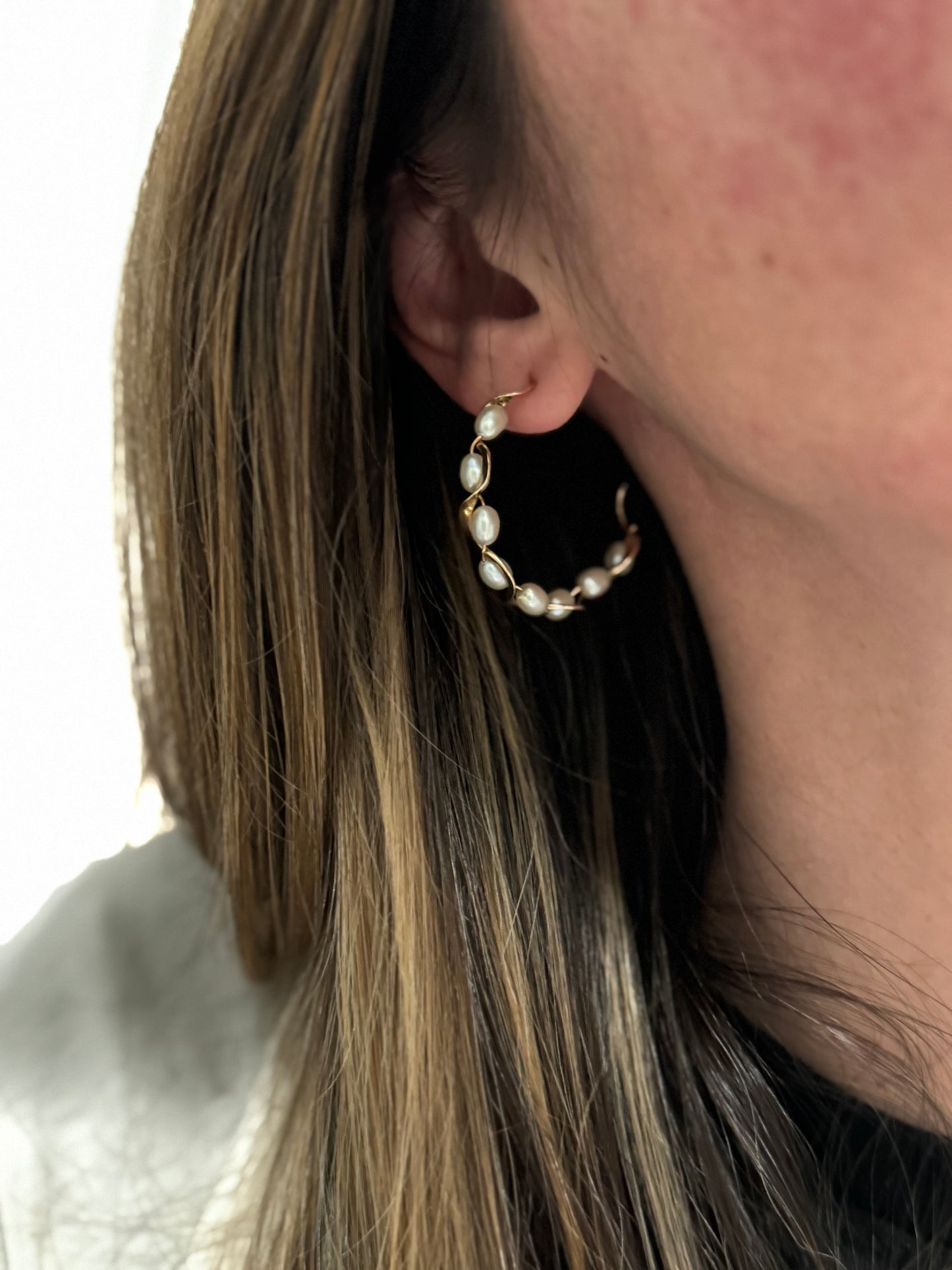 Estate 14k + Pearl Hoop Earrings