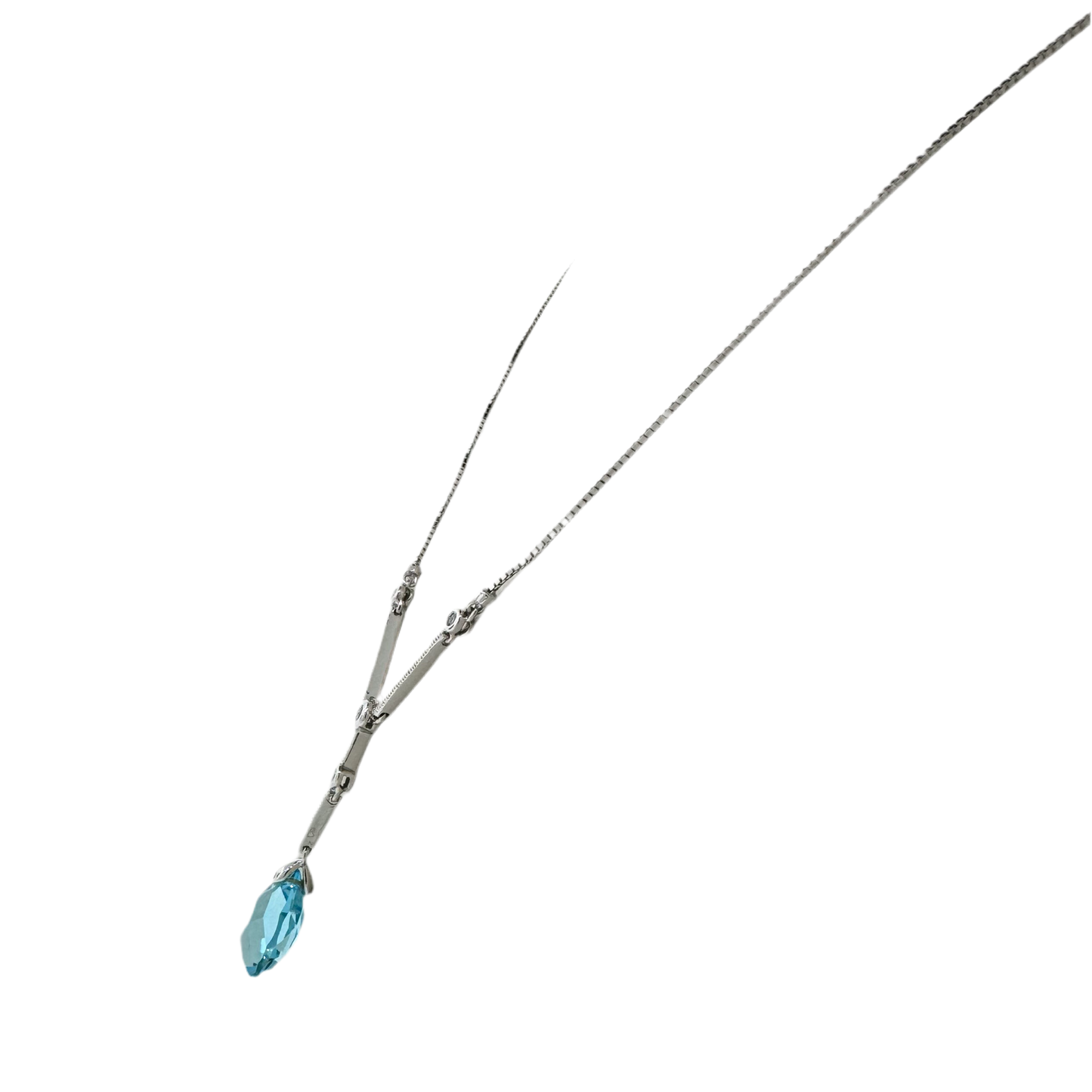Estate 14k + Blue Topaz and Diamond Lariat 17" Necklace