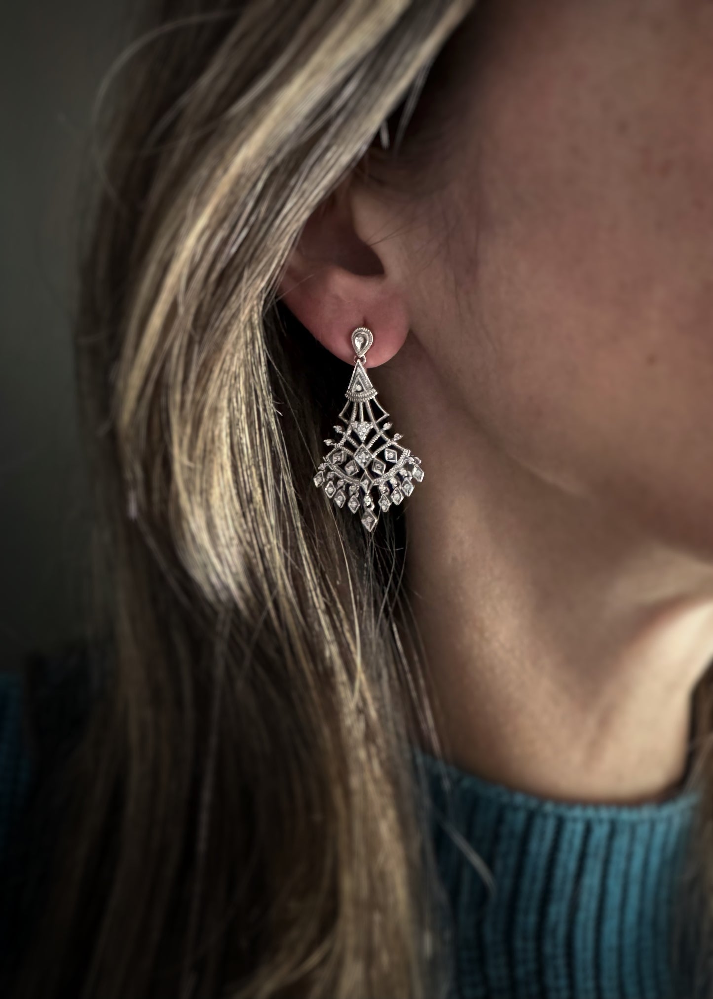 Estate 14k + Diamond Chandelier Earrings