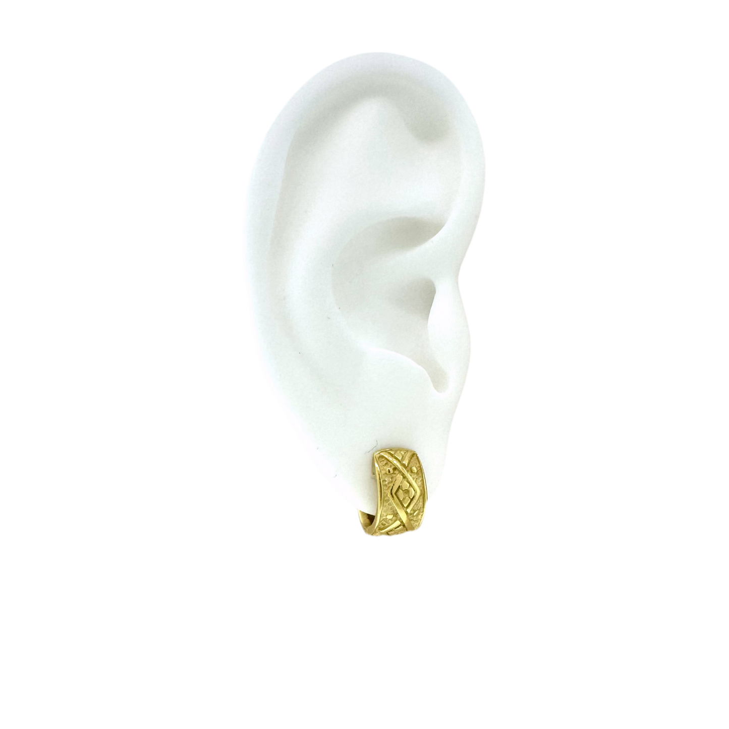 Estate 18k + Textured Huggy Hoop Earrings