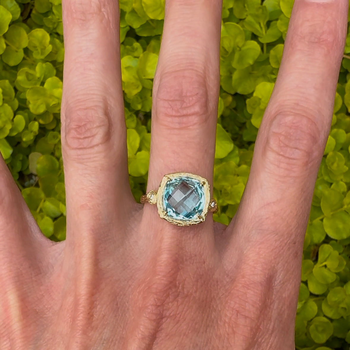 Estate 14k + Blue Topaz & Diamond Ring