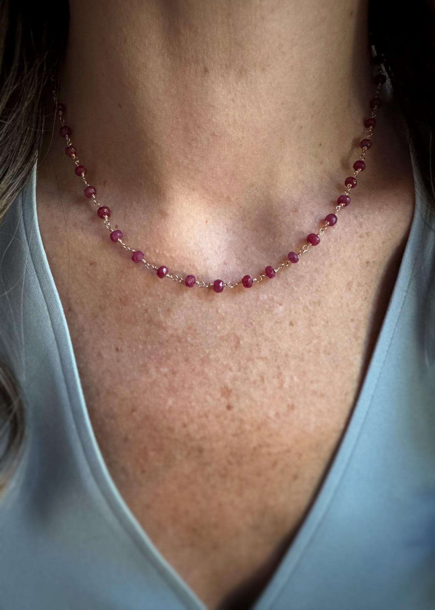 14k + Ruby Beaded Necklace
