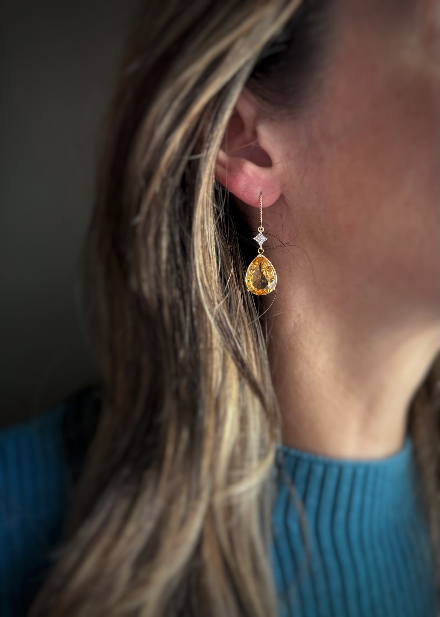 Estate 14k + Citrine and Diamond Dangle Earrings