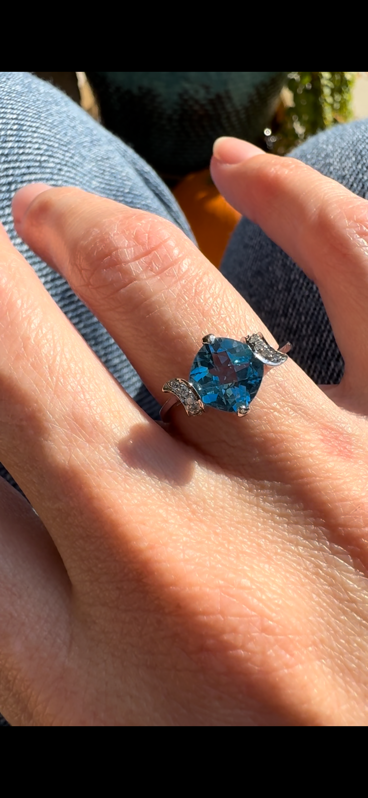 Estate 14k + Blue Topaz & Diamond Ring