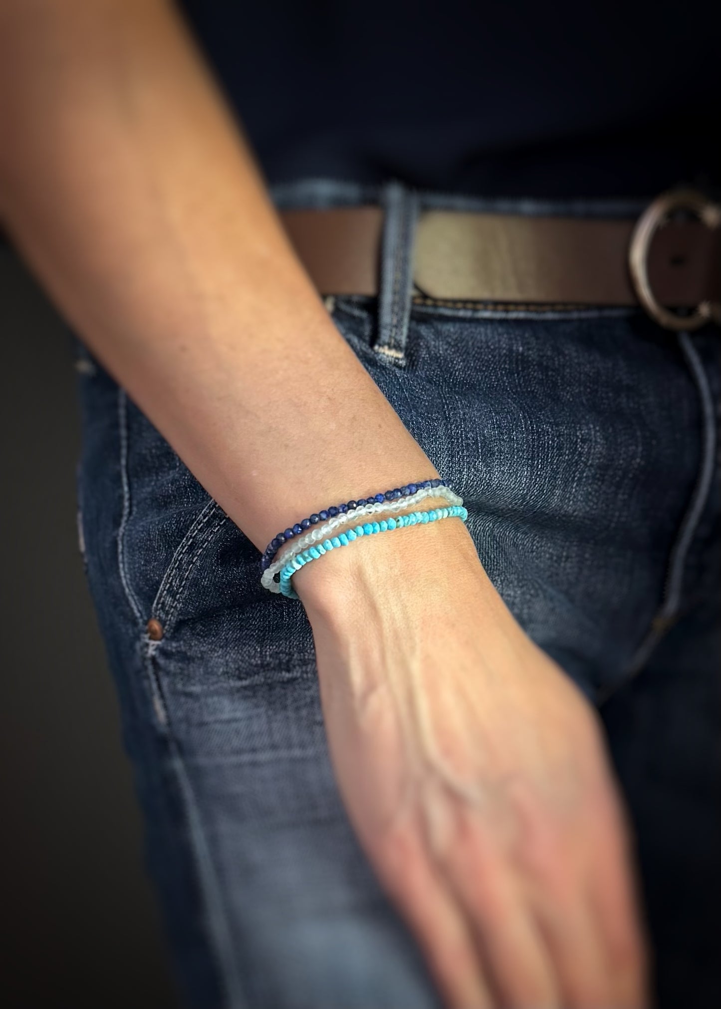 Faceted Lapis Bead Stretch Bracelet