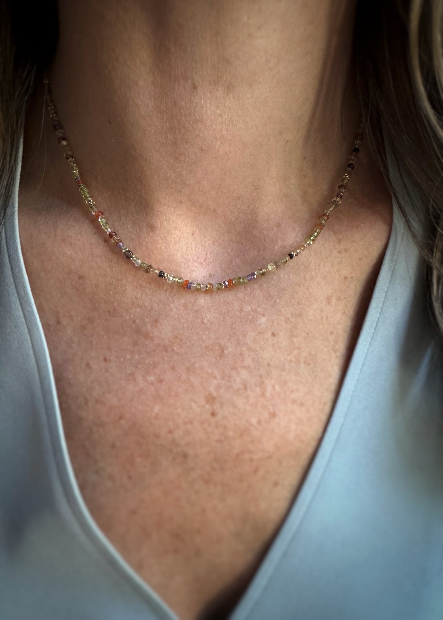 14k + Multi Gemstone Beaded Necklace