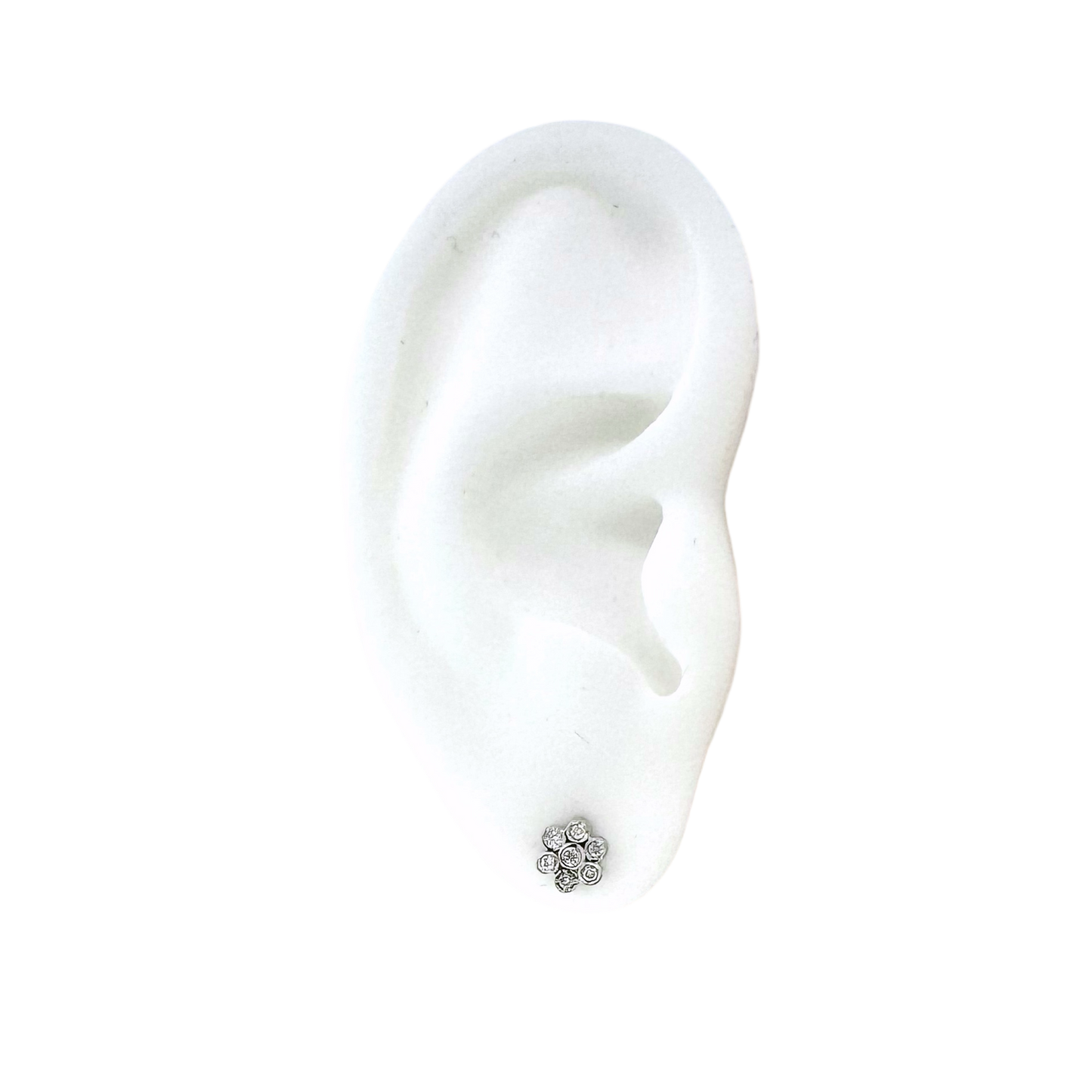 Estate 18k + Diamond Cluster Flower Earrings