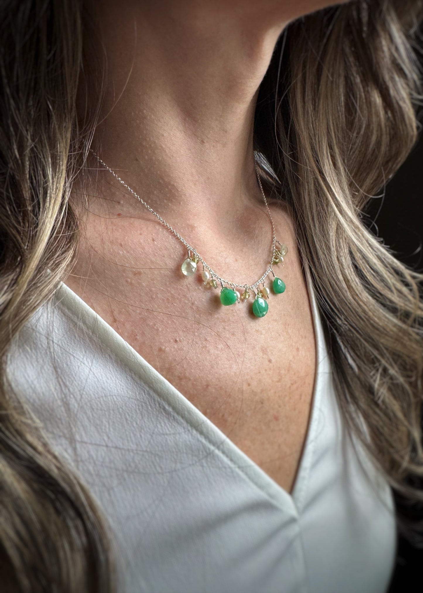 Sterling + Sea Greens Gemstone Fringe Necklace