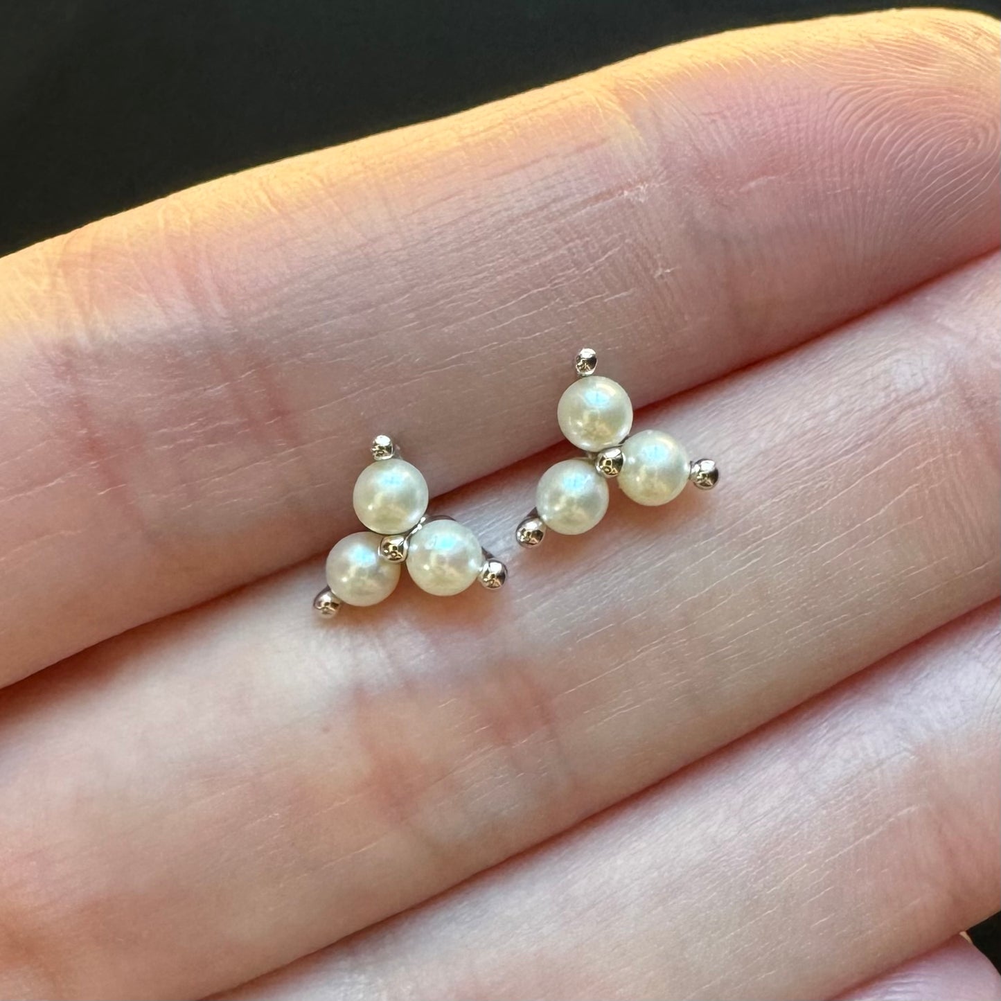 14k + Pearl Trefoil Stud Earrings