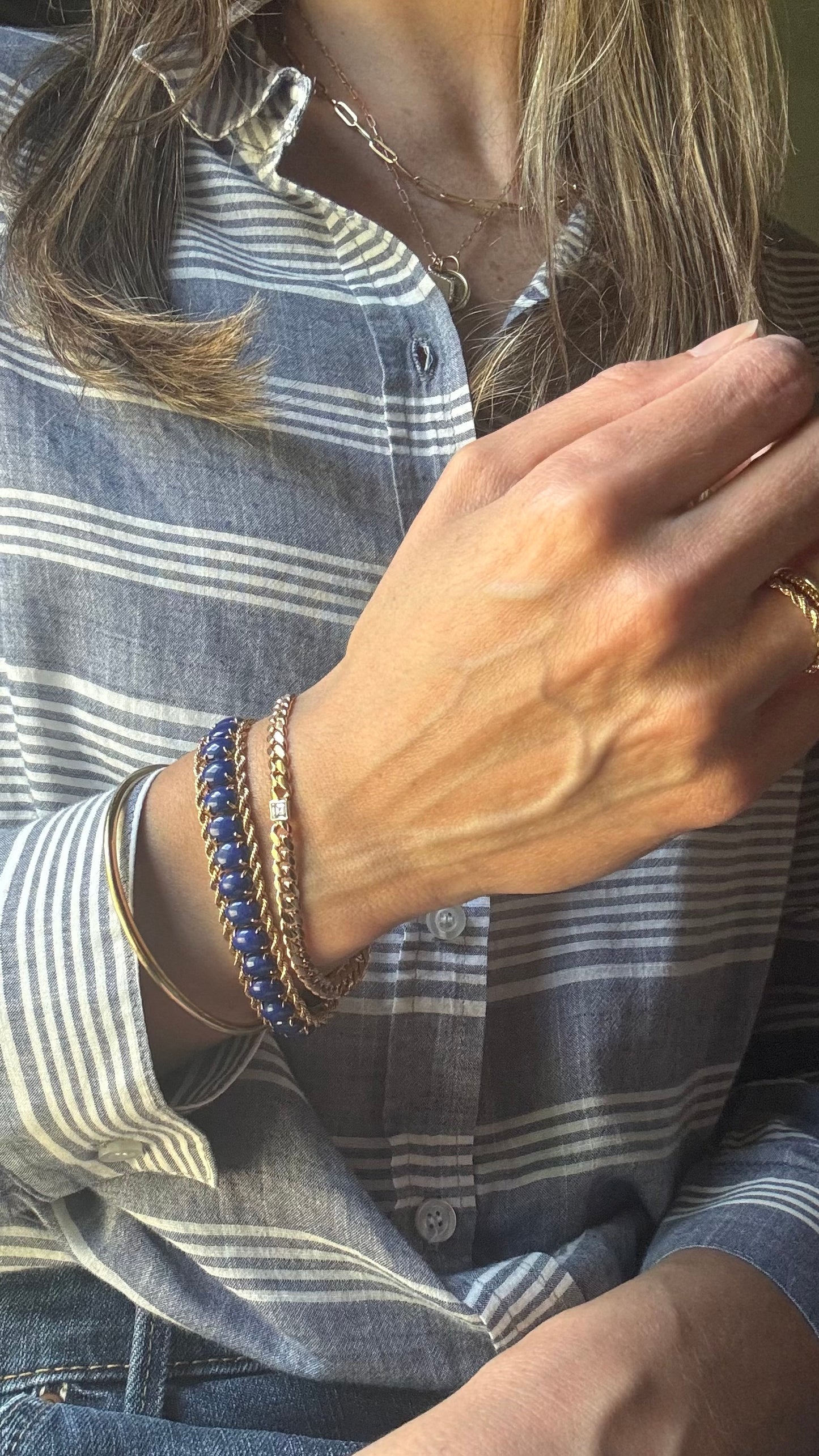 Estate 14k + Lapis Cabochon Bracelet