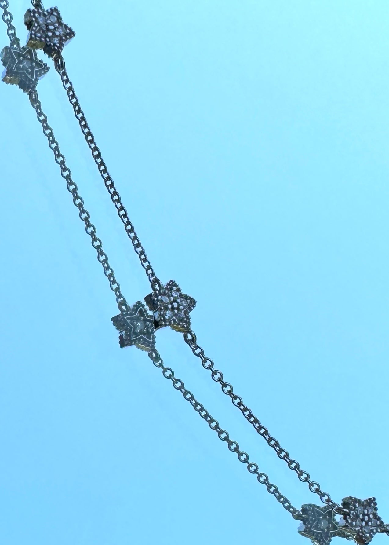 Estate 14k + Diamond Star Station Necklace