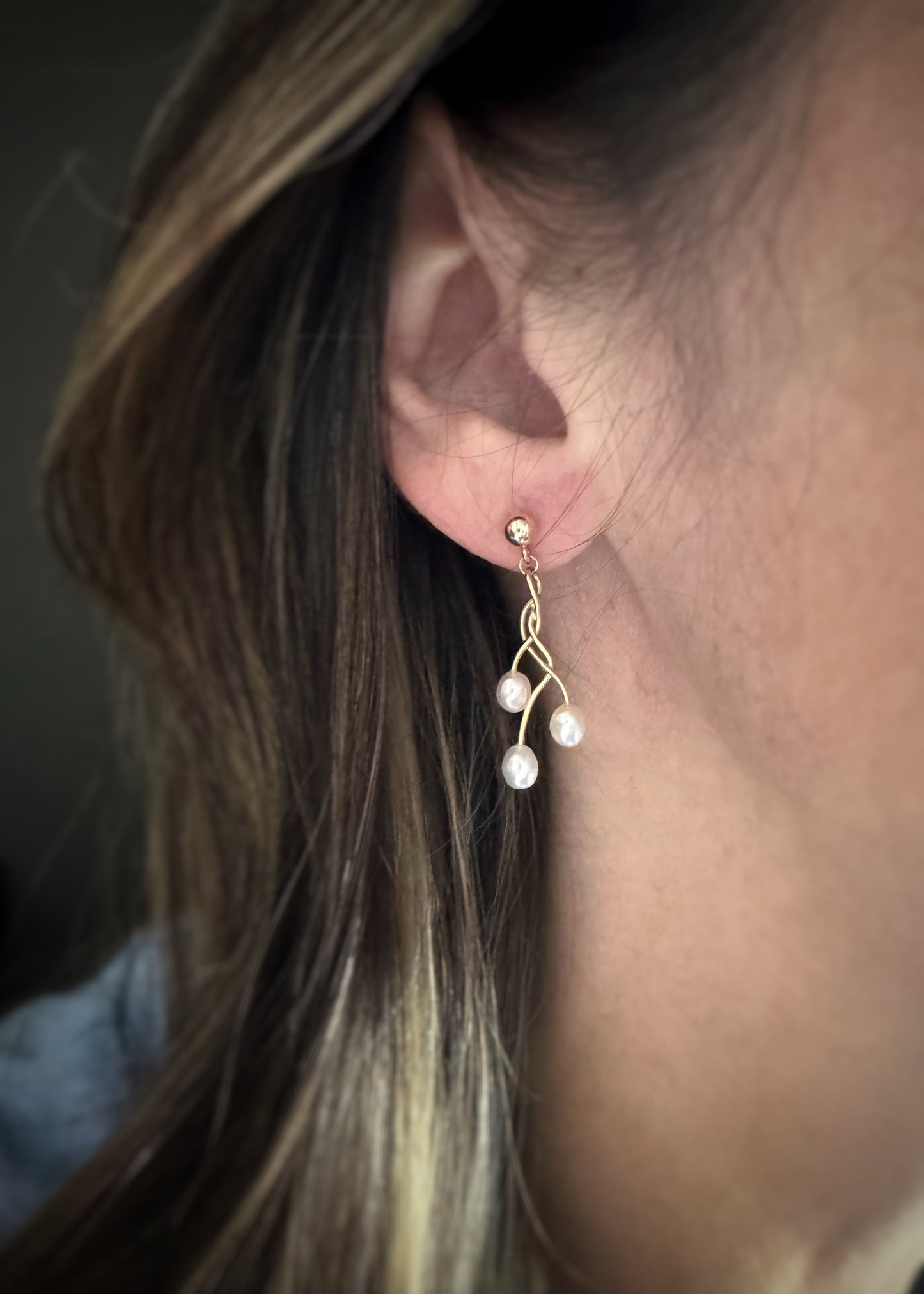 Estate 14k + Freshwater Pearl Drop Earrings