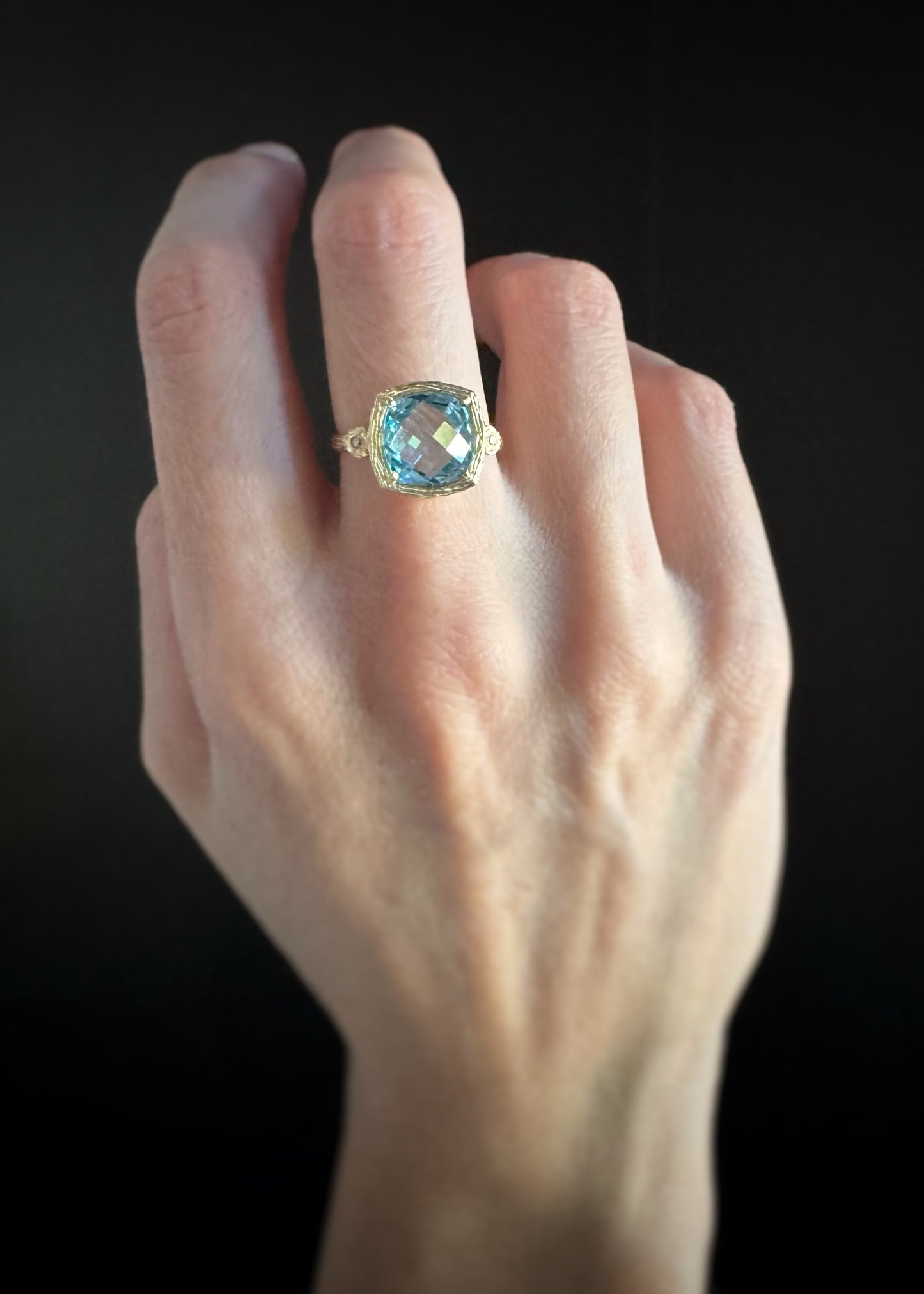 Estate 14k + Blue Topaz & Diamond Ring
