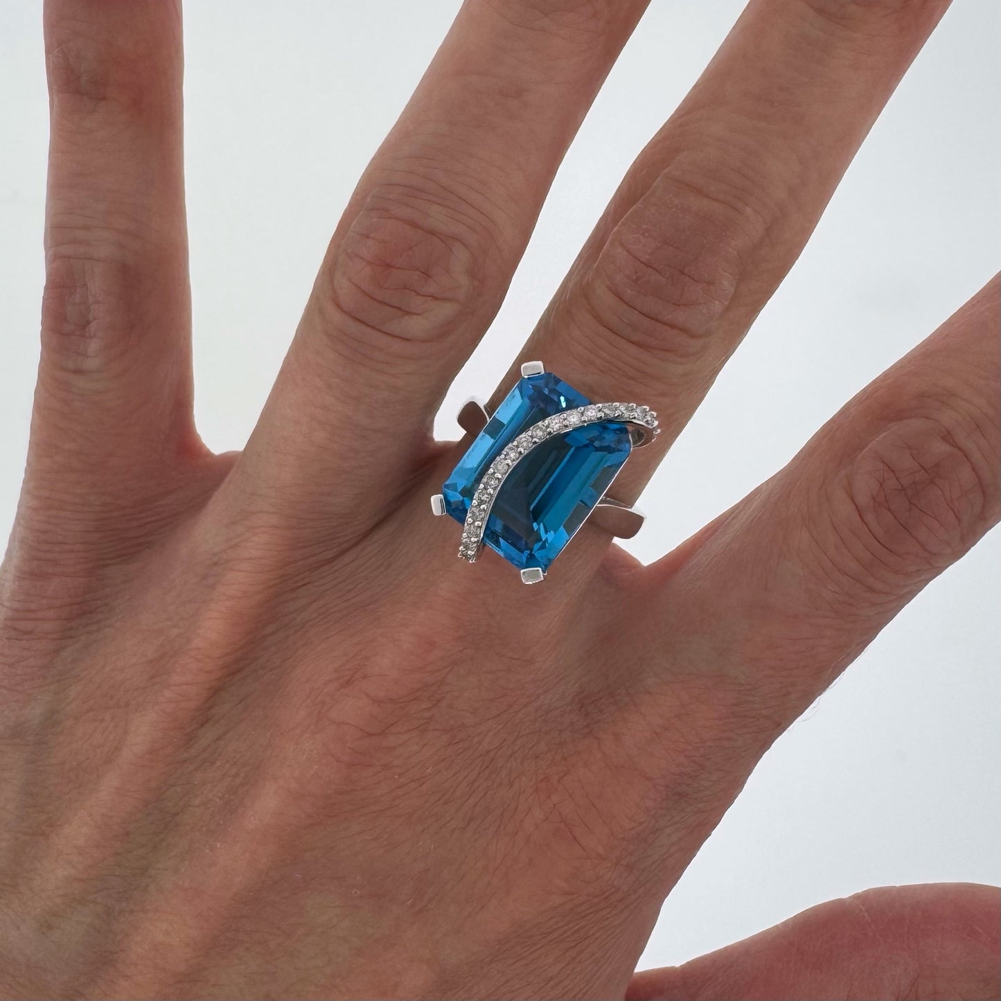 Estate 14k + Blue Topaz & Diamond Ring