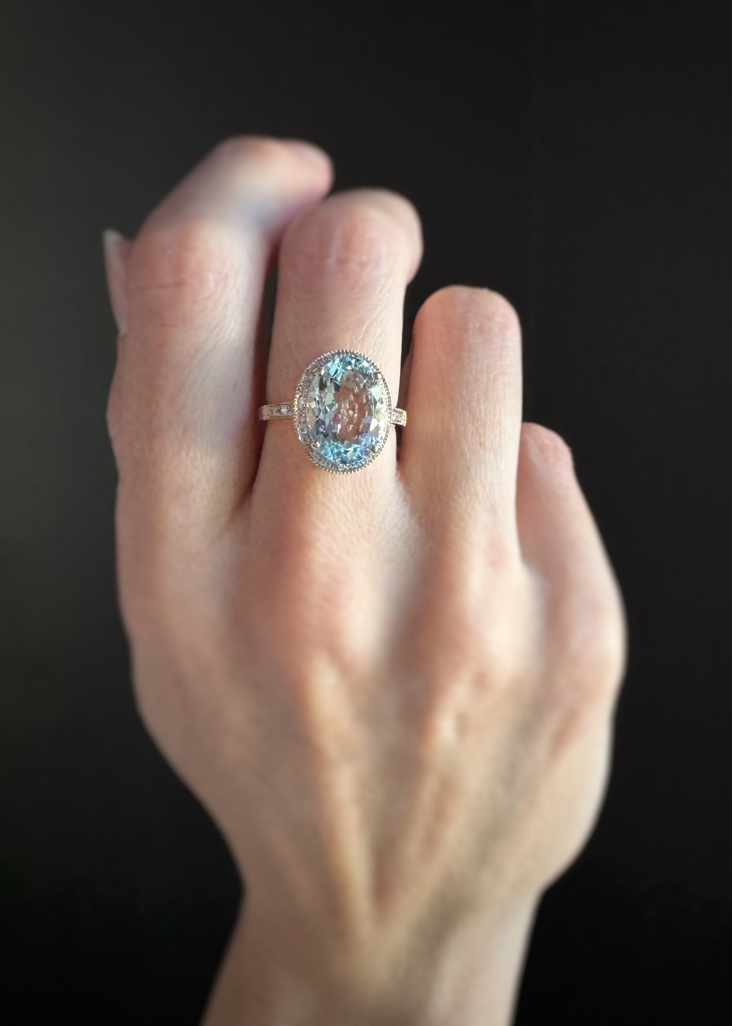 Estate 14k + Aquamarine and Diamond Ring
