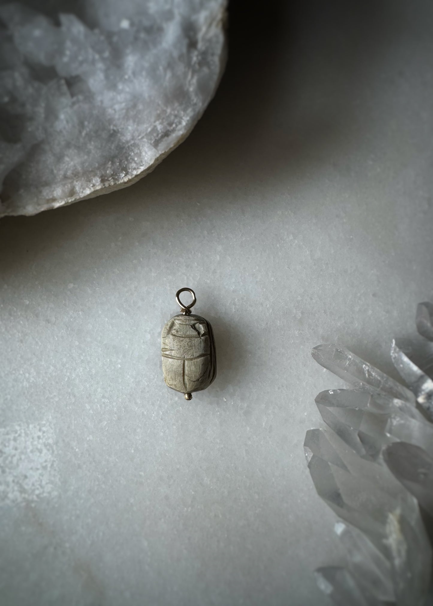 14k + Vintage Steatite Scarab Charm