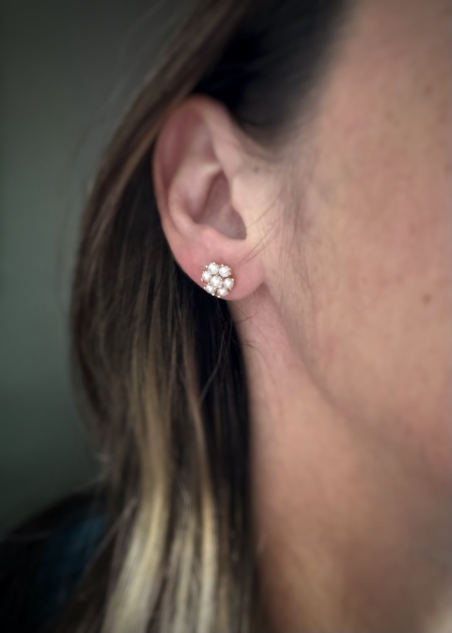 Estate 14k + Cultured Pearl Flower Stud Earrings