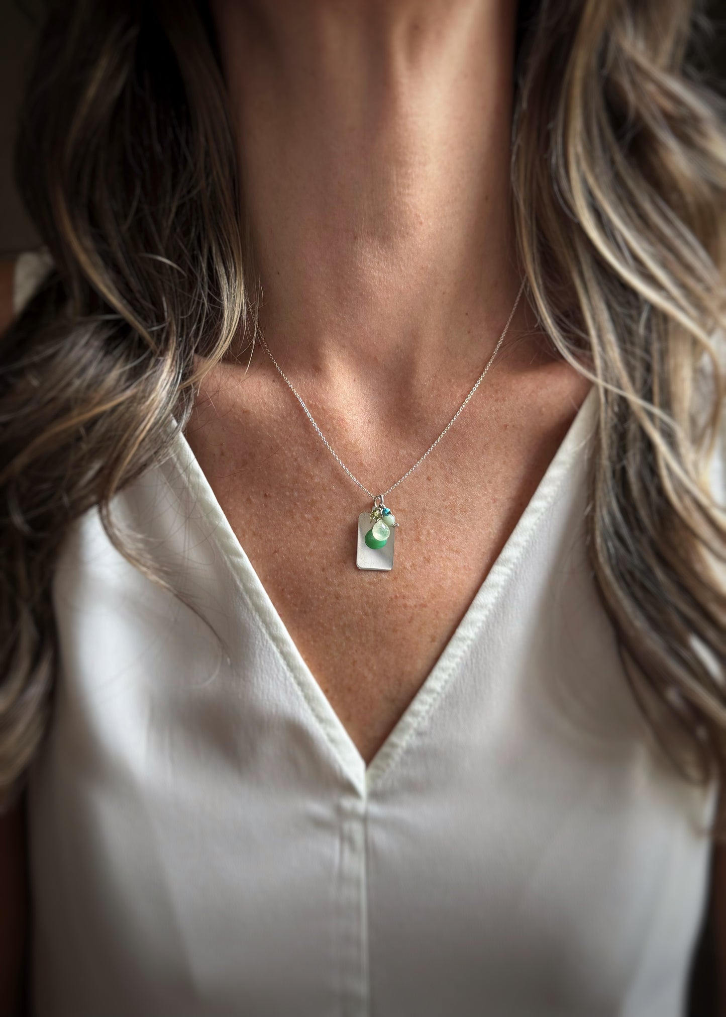 Sterling + Sea Greens Gemstones I.D. Necklace