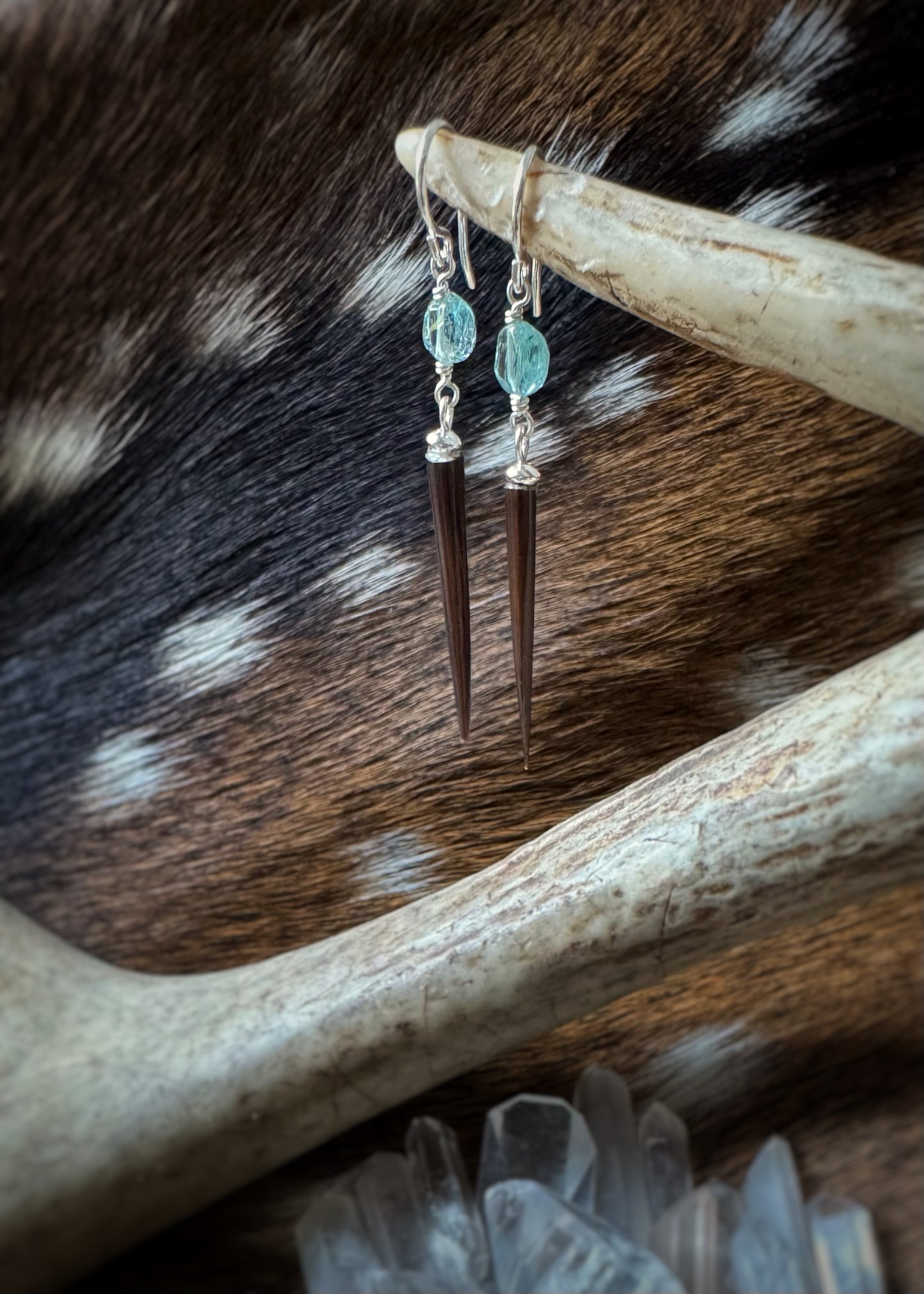 Sterling + Porcupine Quill & Aquamarine Earrings