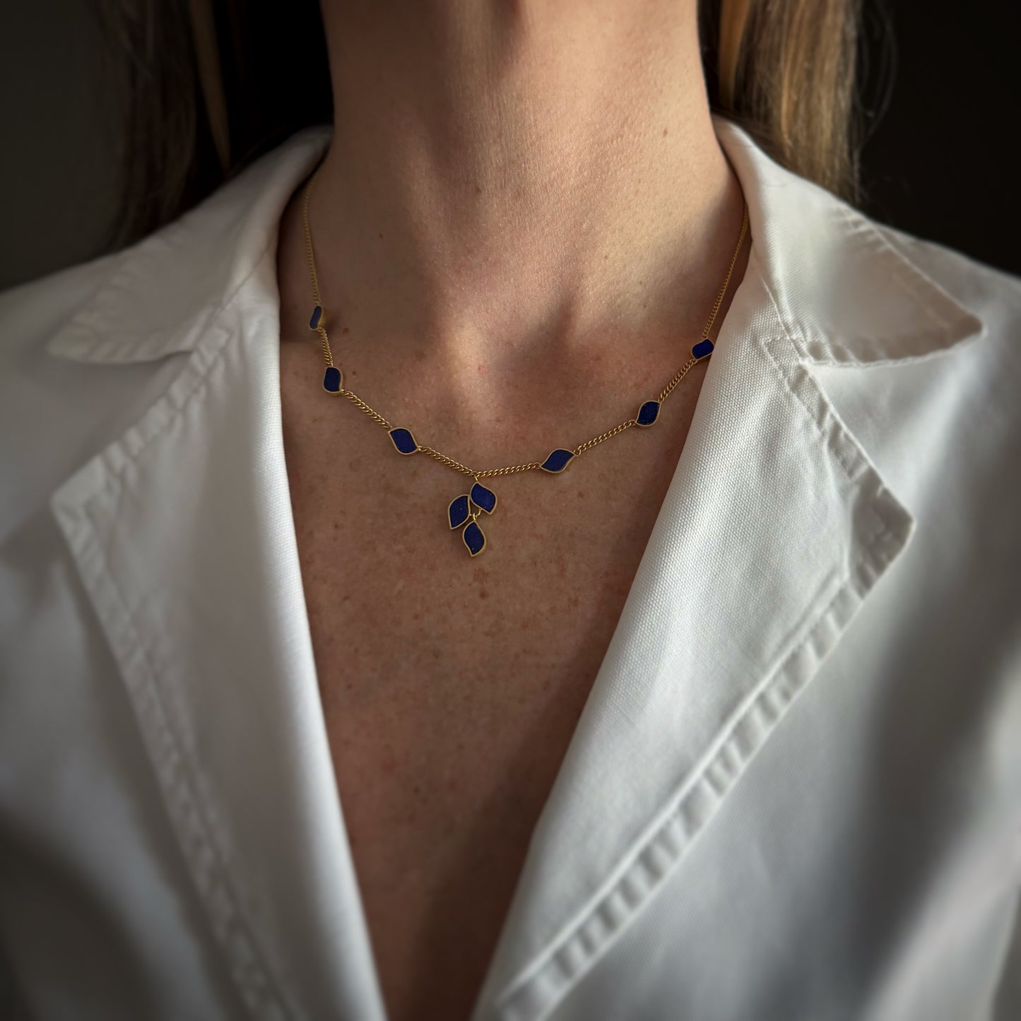 Estate 18k + Lapis Station Necklace