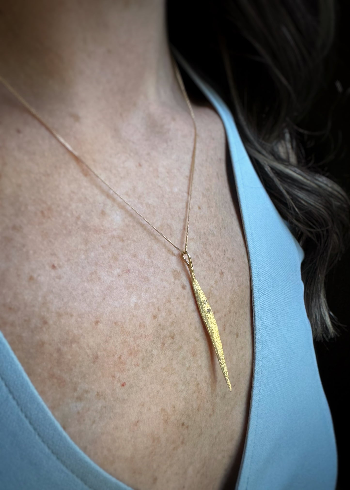 Estate 14k + Diamond Large Leaf Necklace