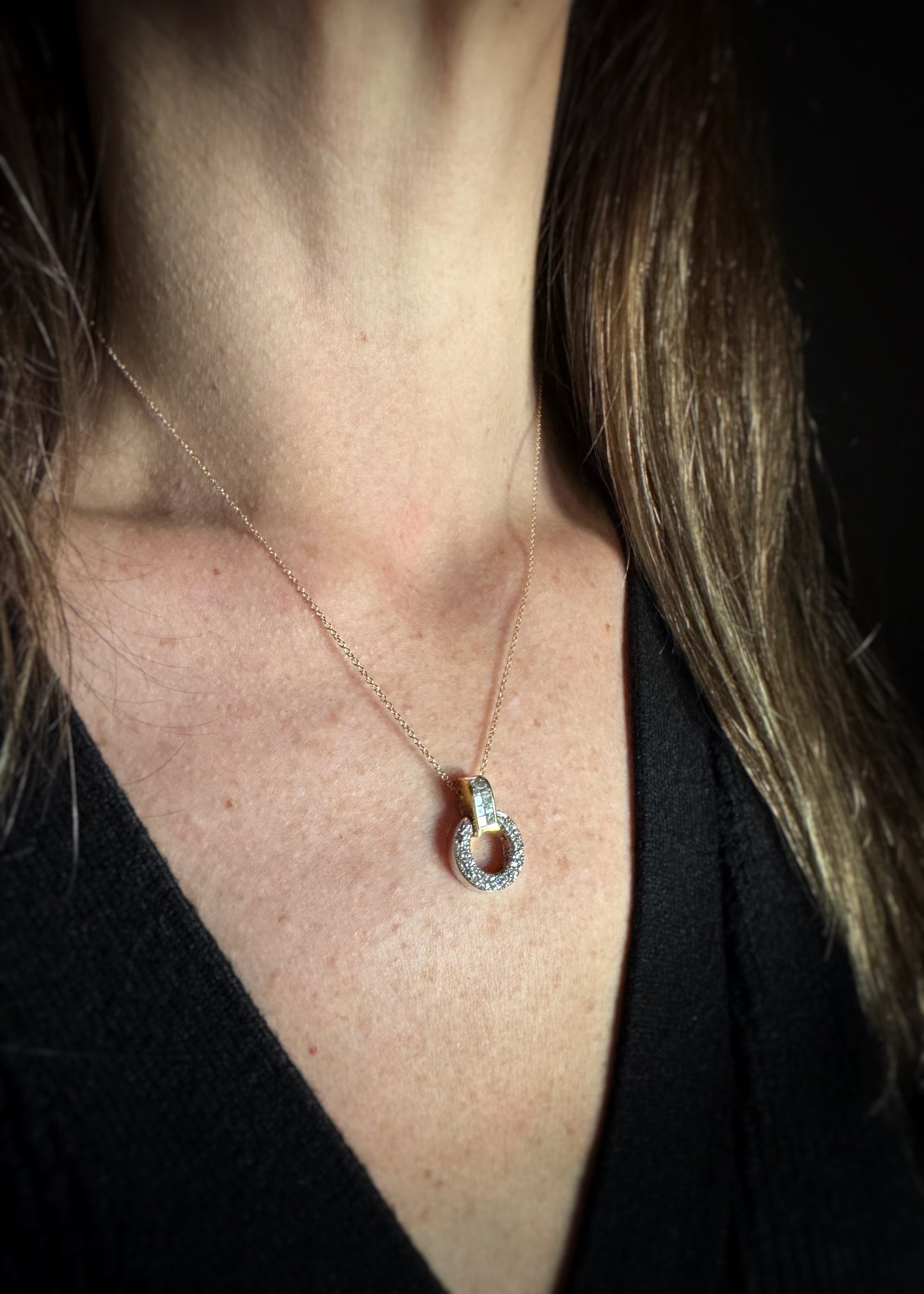 Estate 18k + Diamond Hinged Circle Pendant
