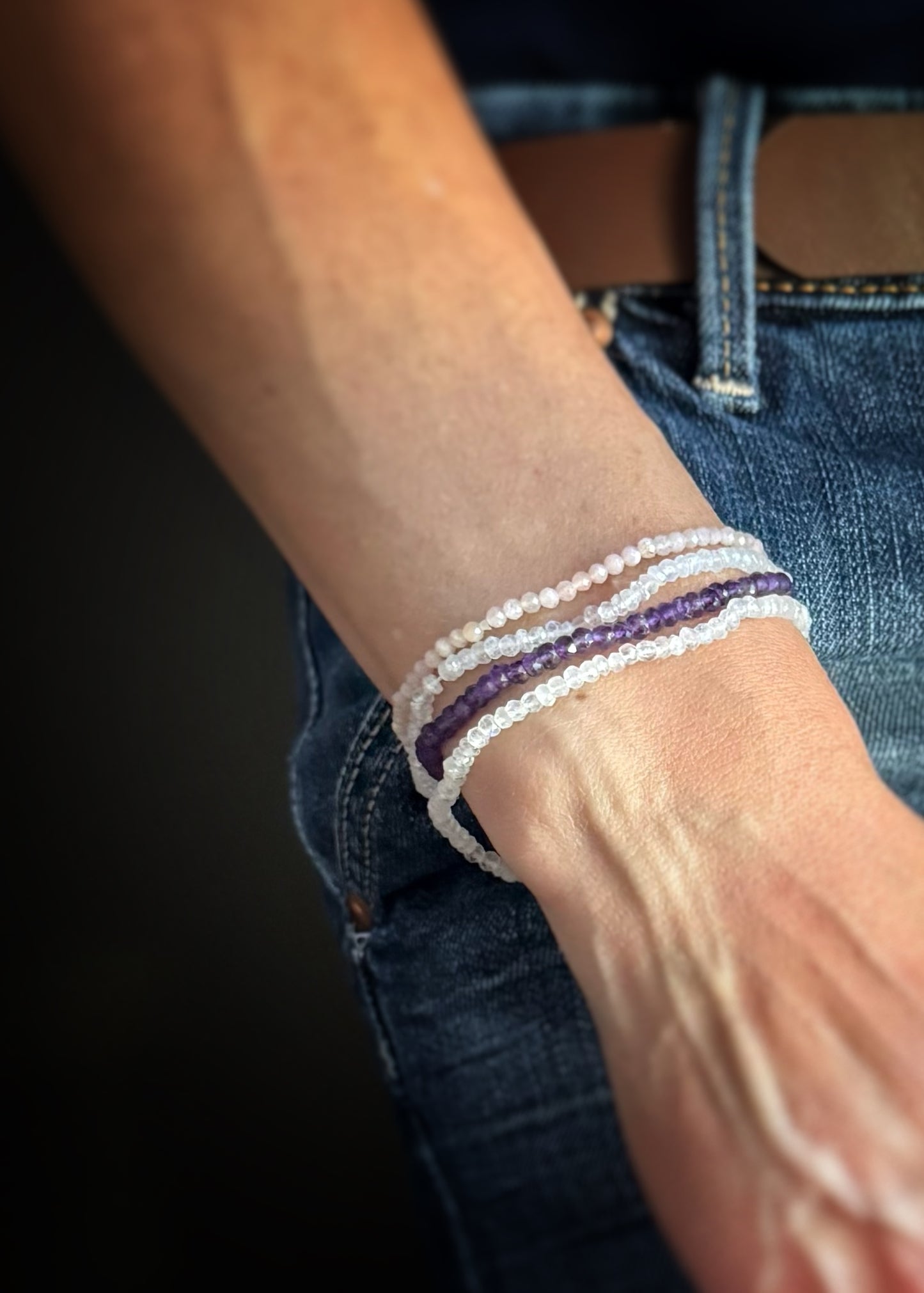 Faceted Moonstone Bead Stretch Bracelet